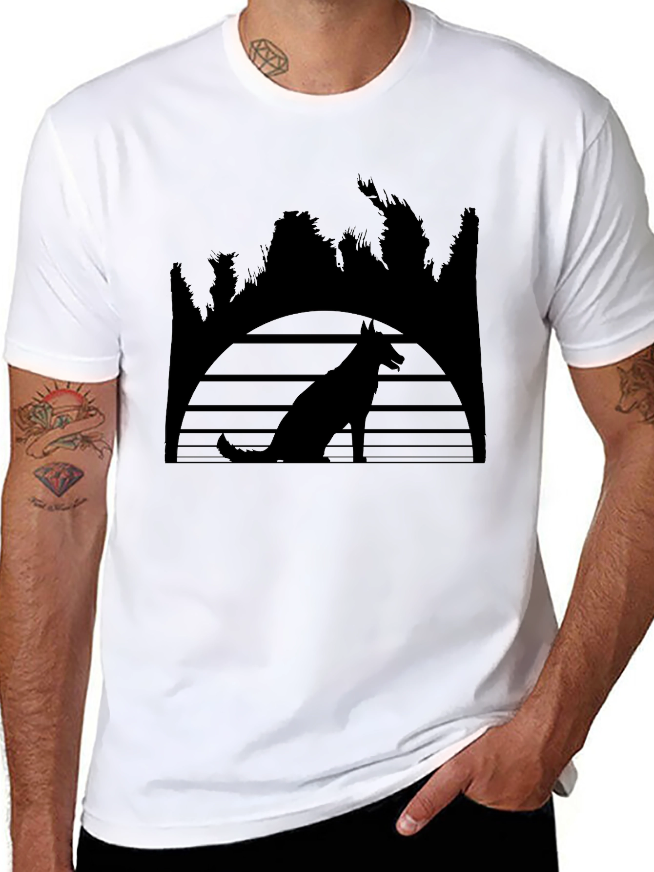 Dog Silhouette Sunset Graphic Tee