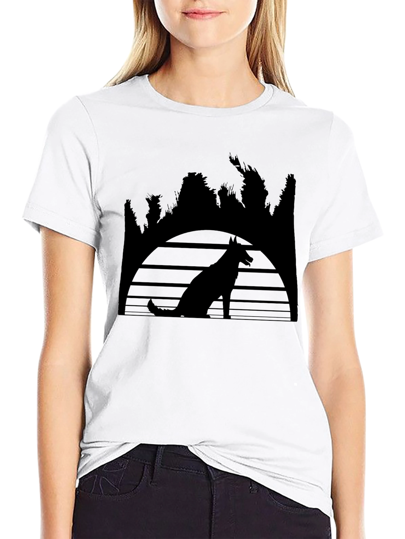 Dog Silhouette Sunset Graphic Tee