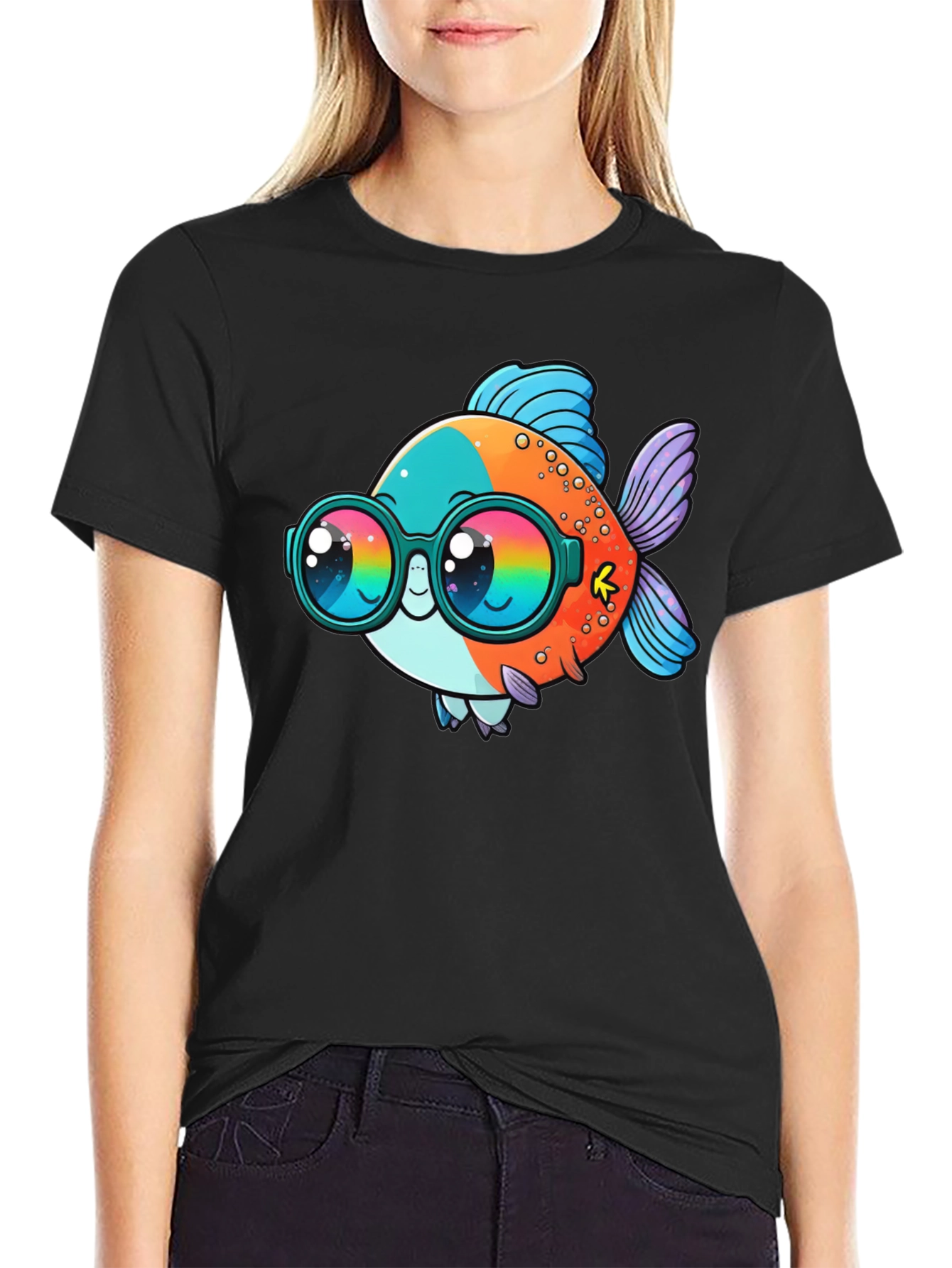 Cool Fish Graphic Tee - Black Cotton Comfort