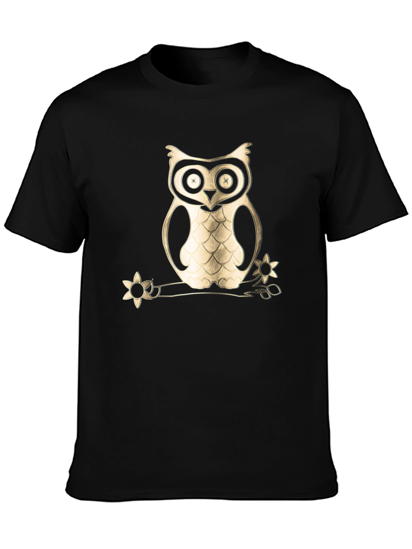 Owl on Branch Graphic Tee - Black Cotton Blend