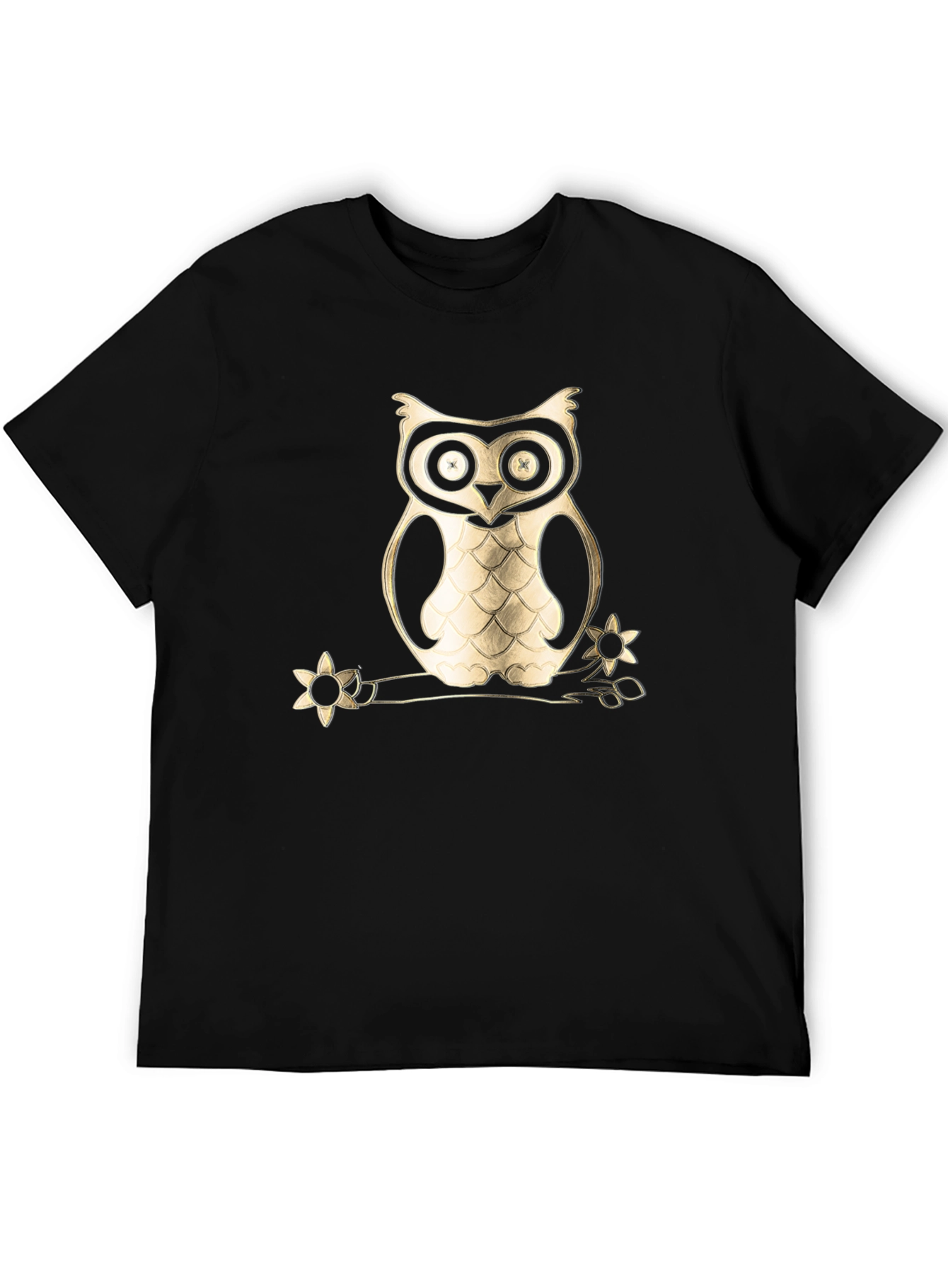 Owl on Branch Graphic Tee - Black Cotton Blend