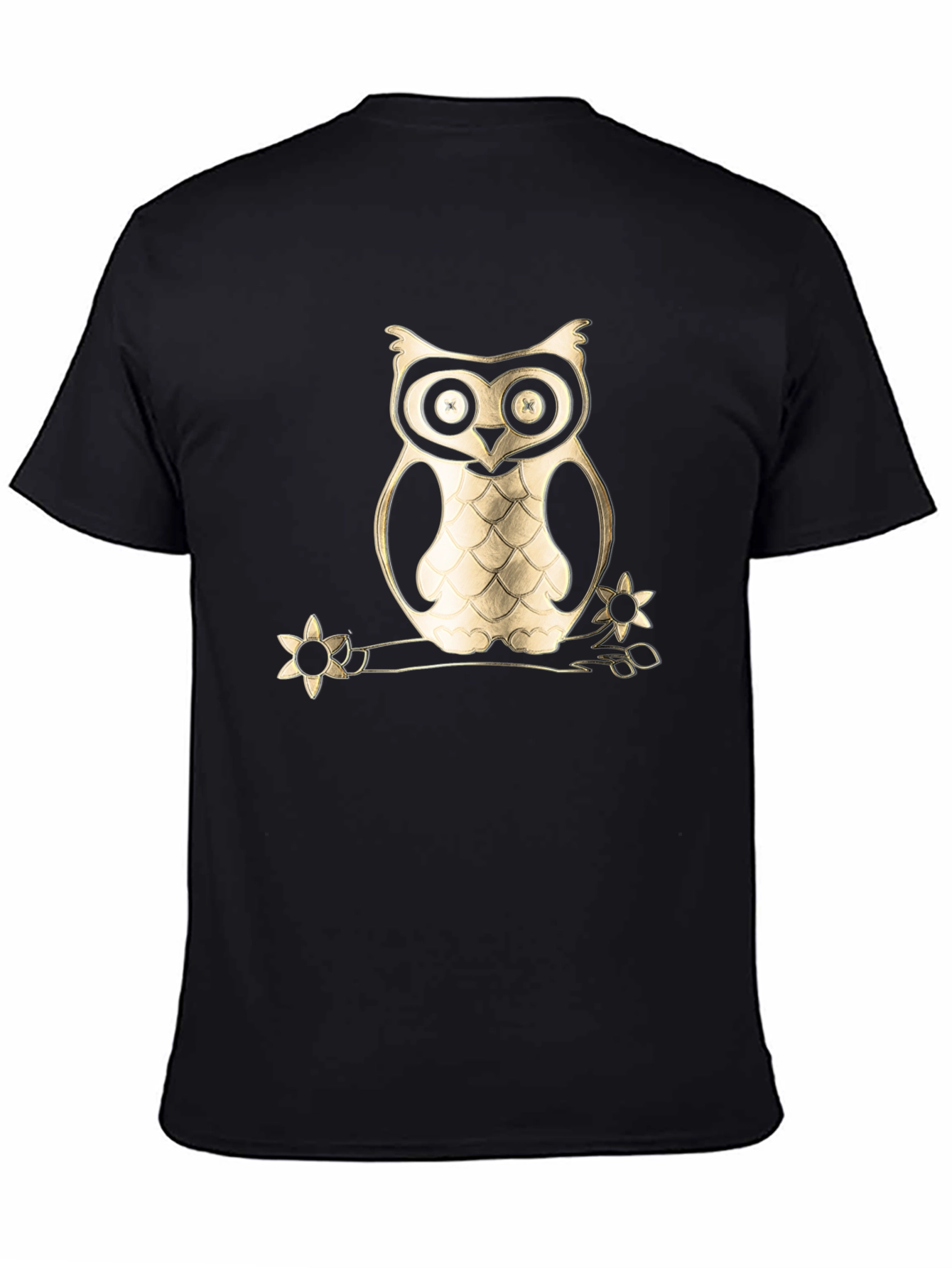 Owl on Branch Graphic Tee - Black Cotton Blend