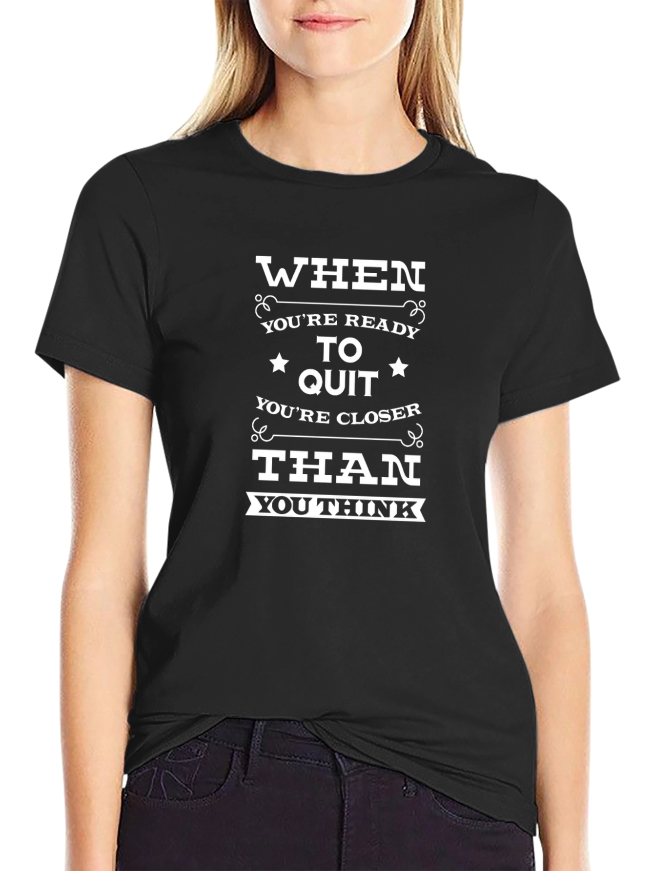 Motivational T-Shirt: Dont Quit! Black Crew Neck Tee
