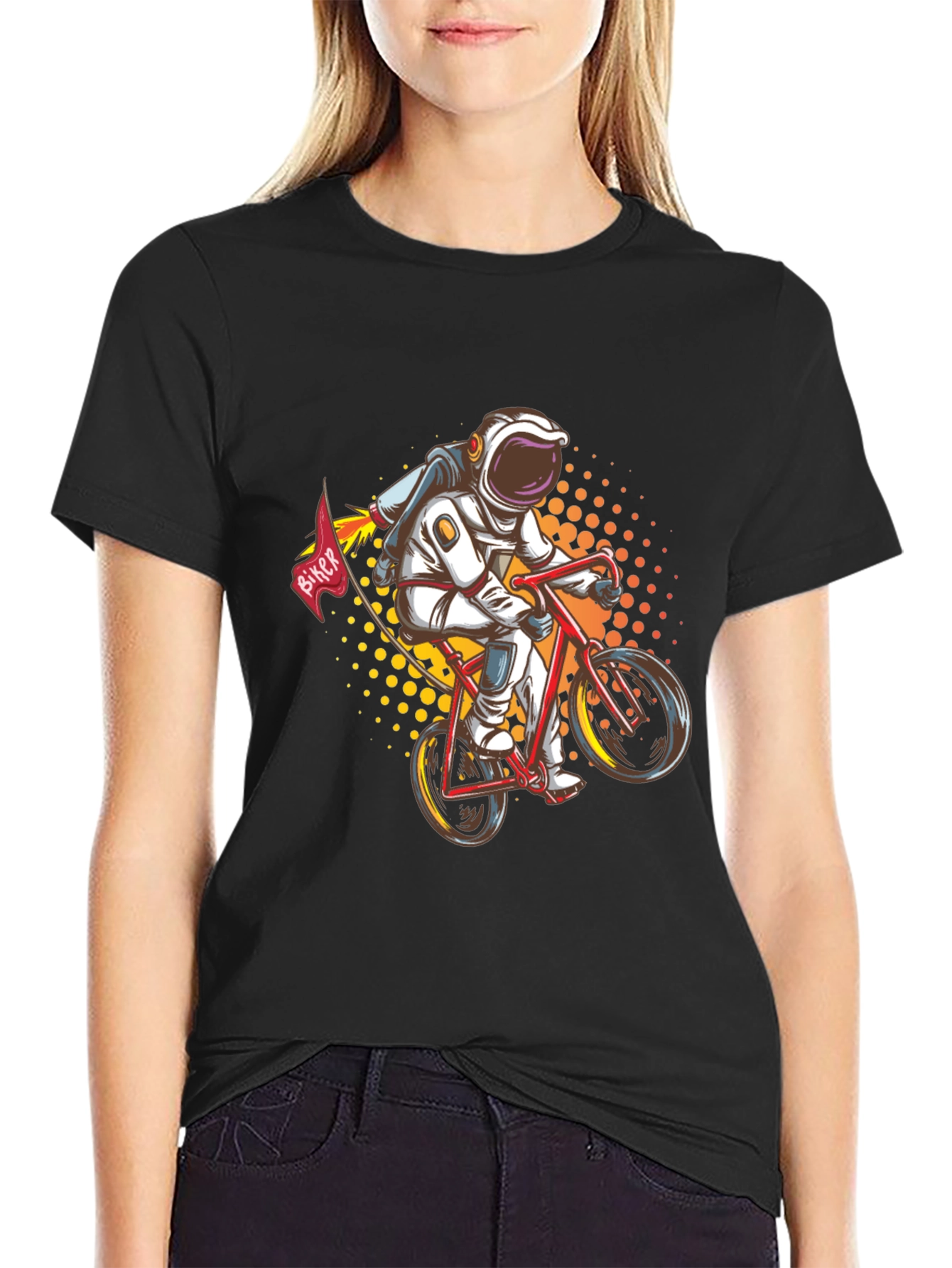 Astronaut Biker Graphic T-Shirt - Space Adventure Tee