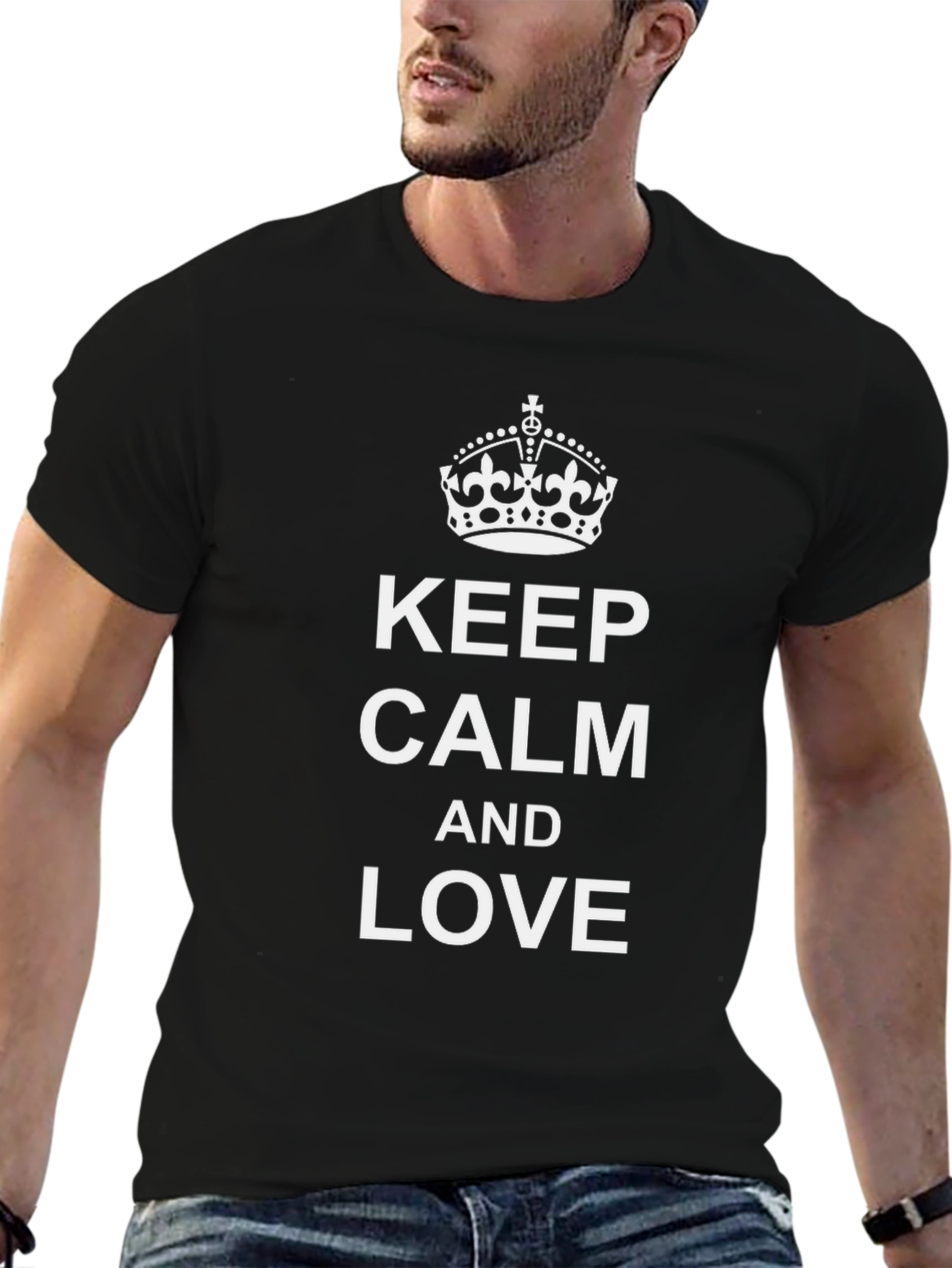 Keep Calm and Love Black Graphic T-Shirt