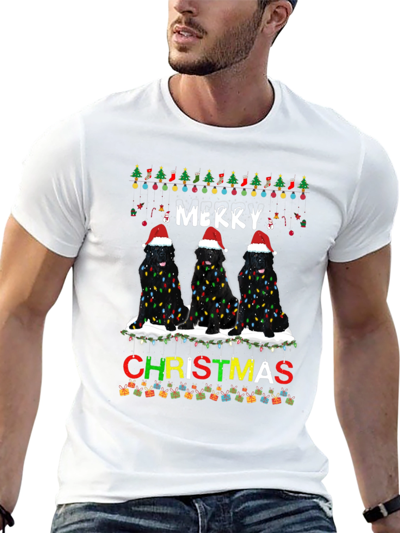Merry Christmas Newfoundland Dog T-Shirt