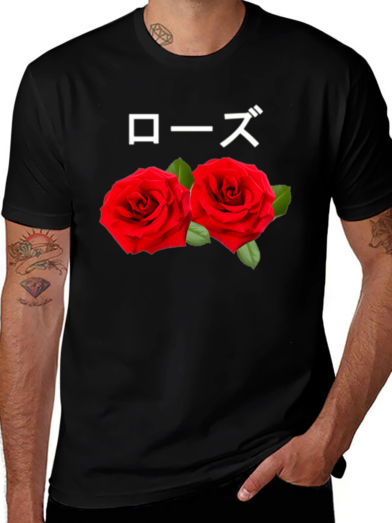 Rose T-Shirt: Japanese Text & Floral Design
