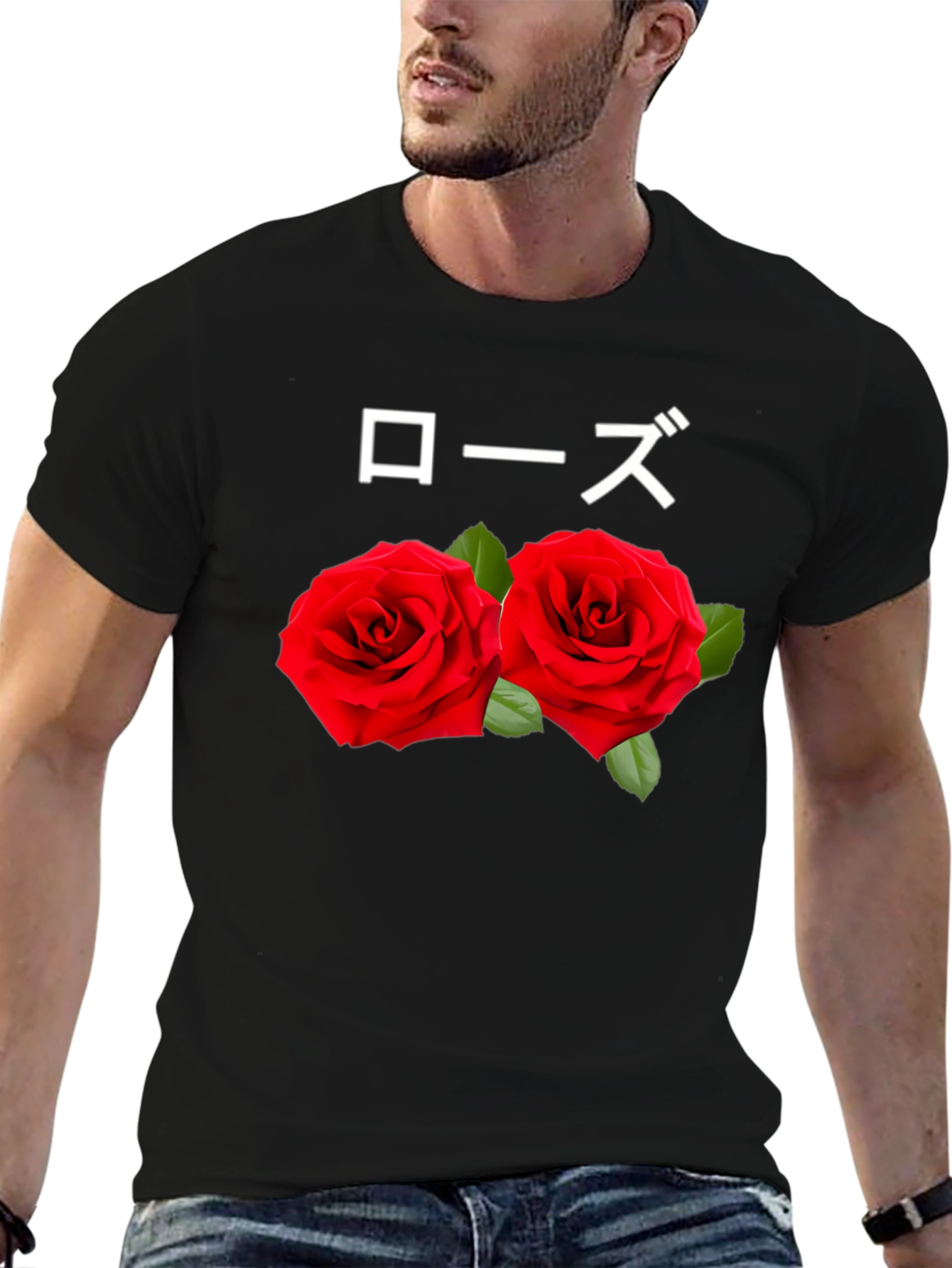 Rose T-Shirt: Japanese Text & Floral Design