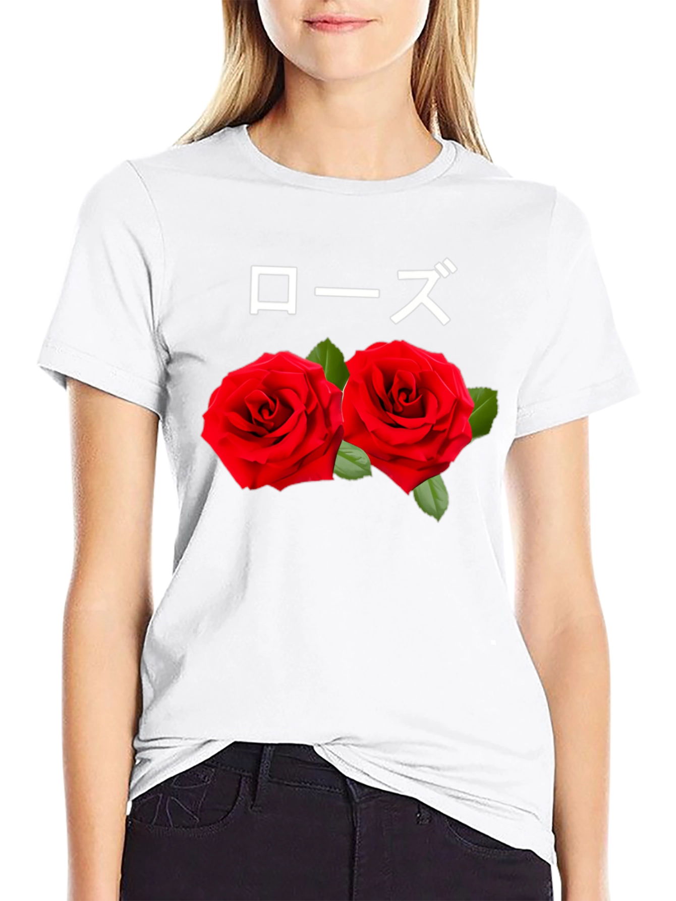 Rose T-Shirt: Japanese Text & Floral Design