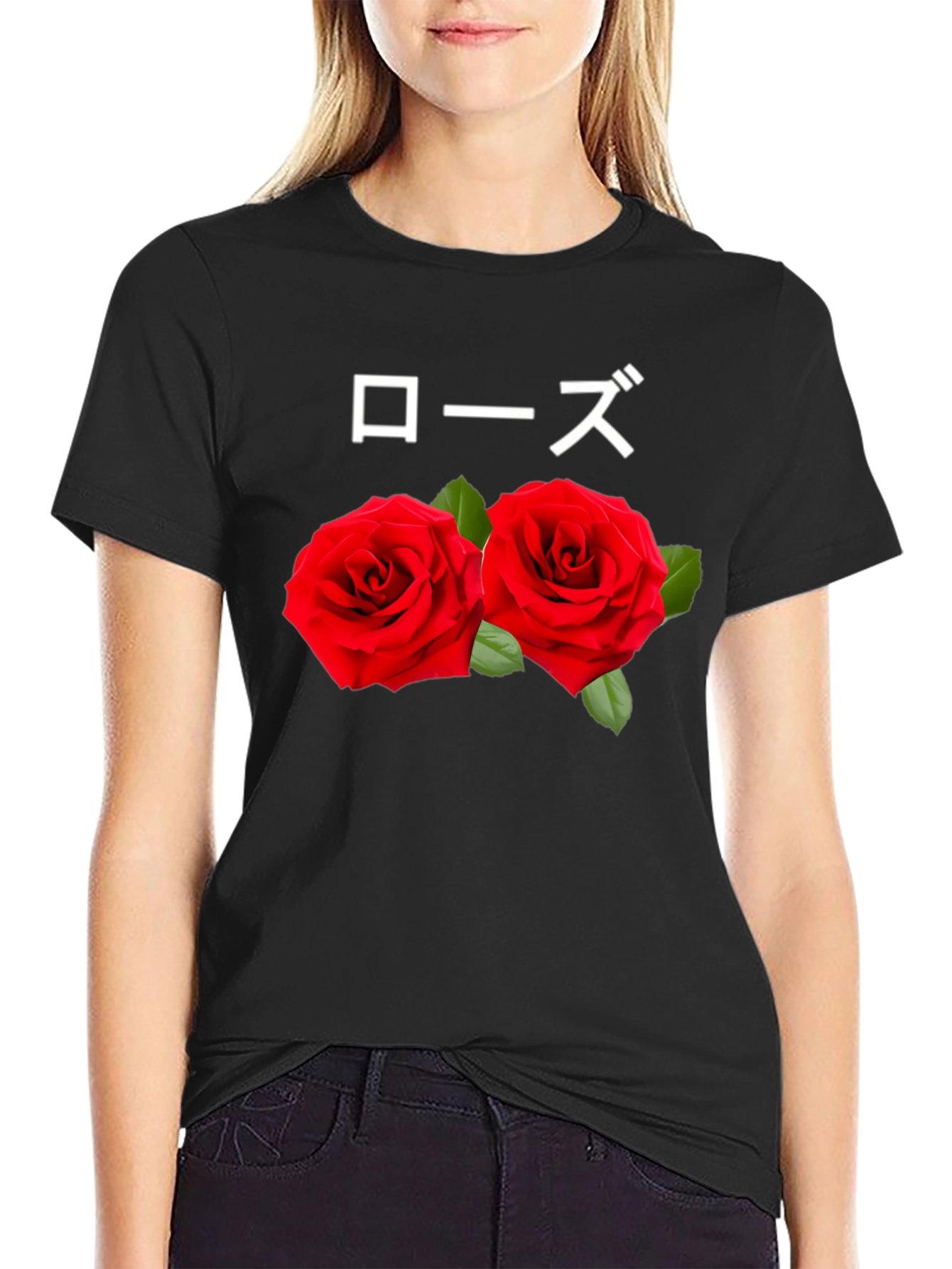 Rose T-Shirt: Japanese Text & Floral Design