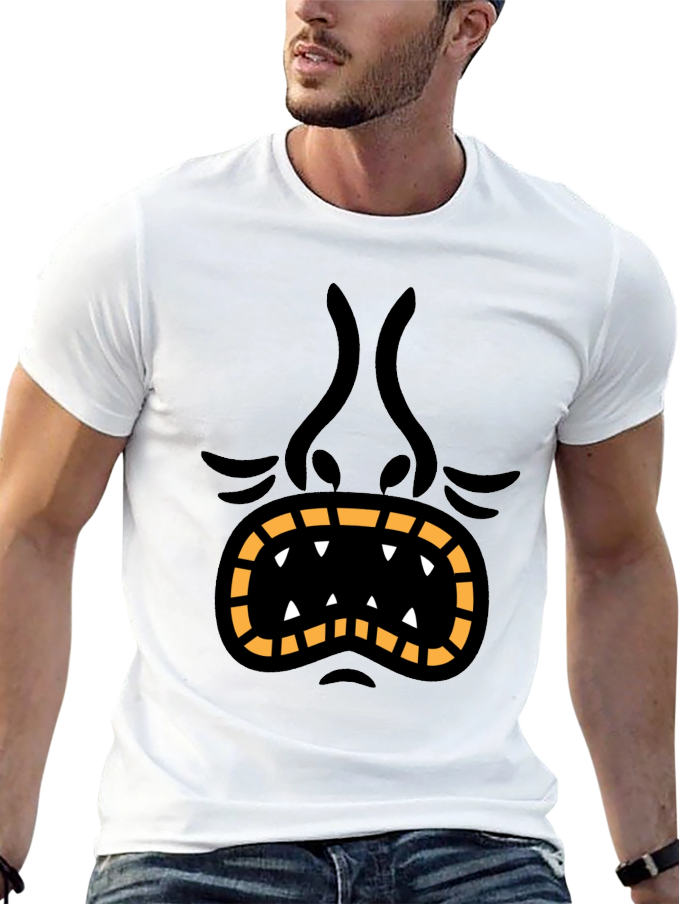 Monster Face Graphic Tee - Black Cotton T-Shirt