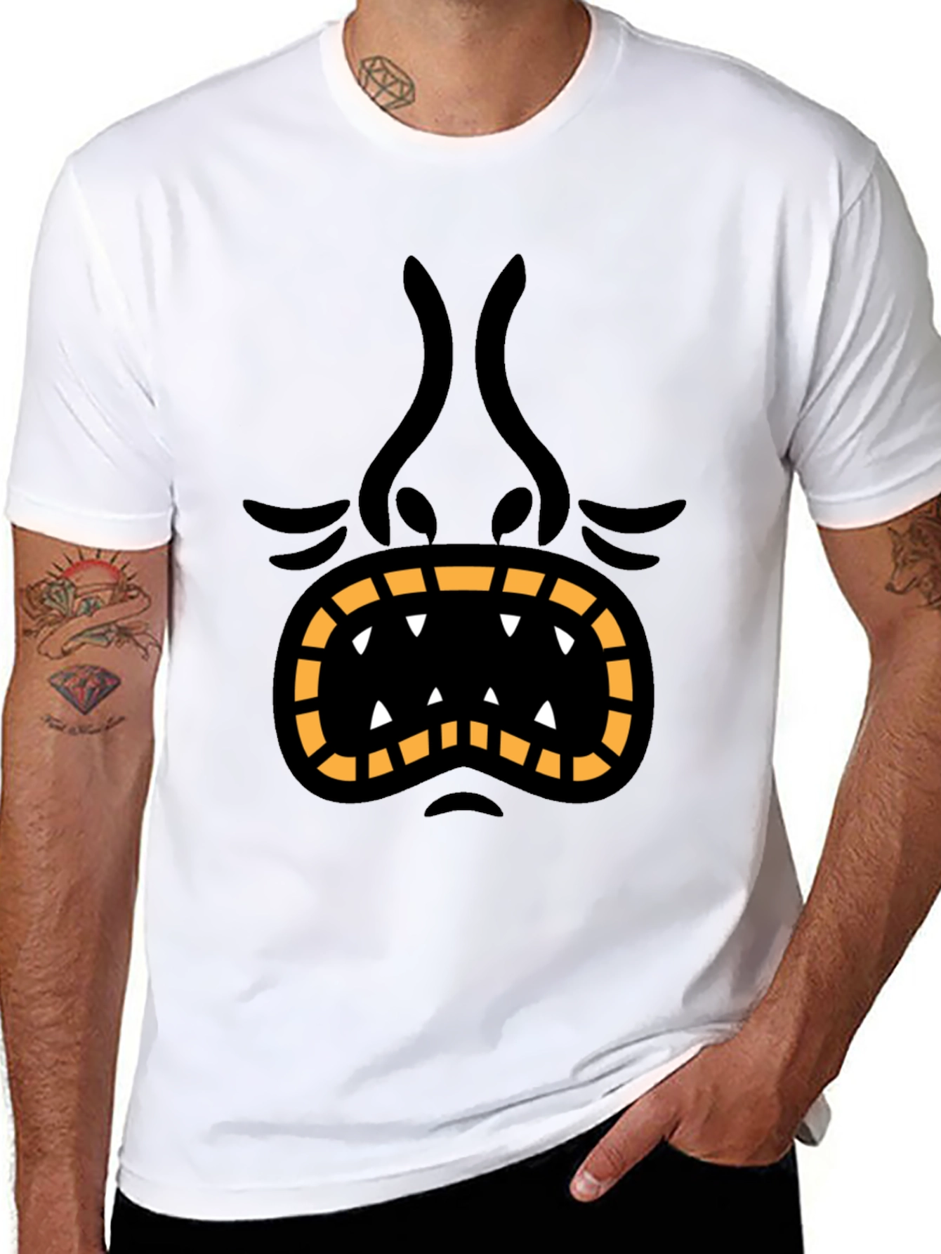 Monster Face Graphic Tee - Black Cotton T-Shirt