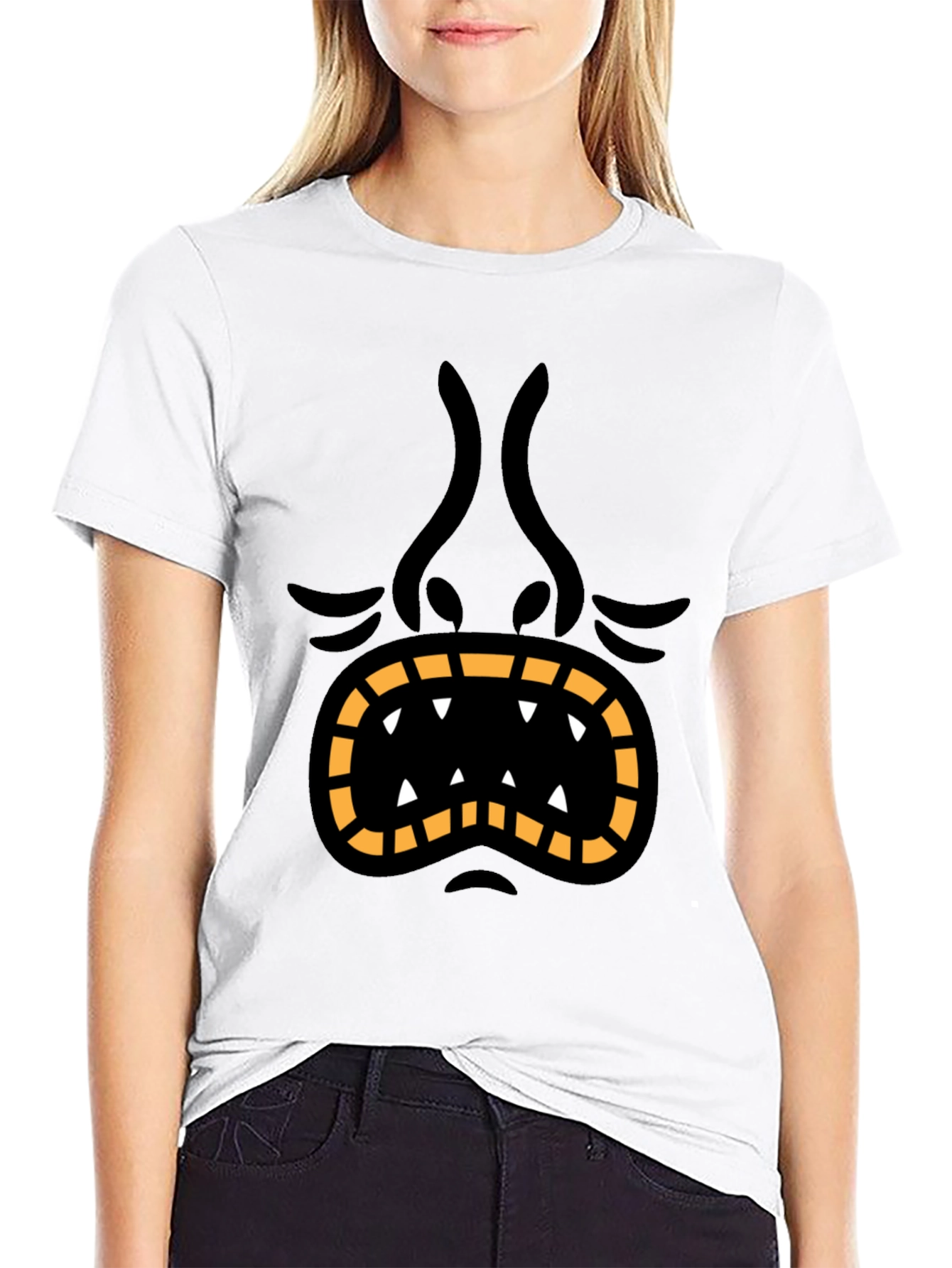 Monster Face Graphic Tee - Black Cotton T-Shirt