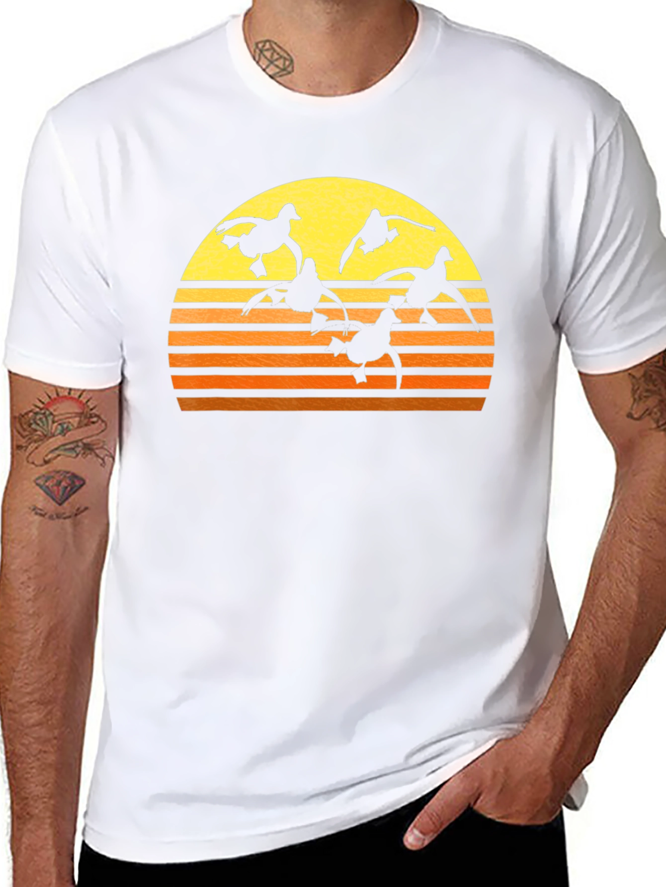 Sunset Ducks Graphic Tee - Black Cotton T-Shirt