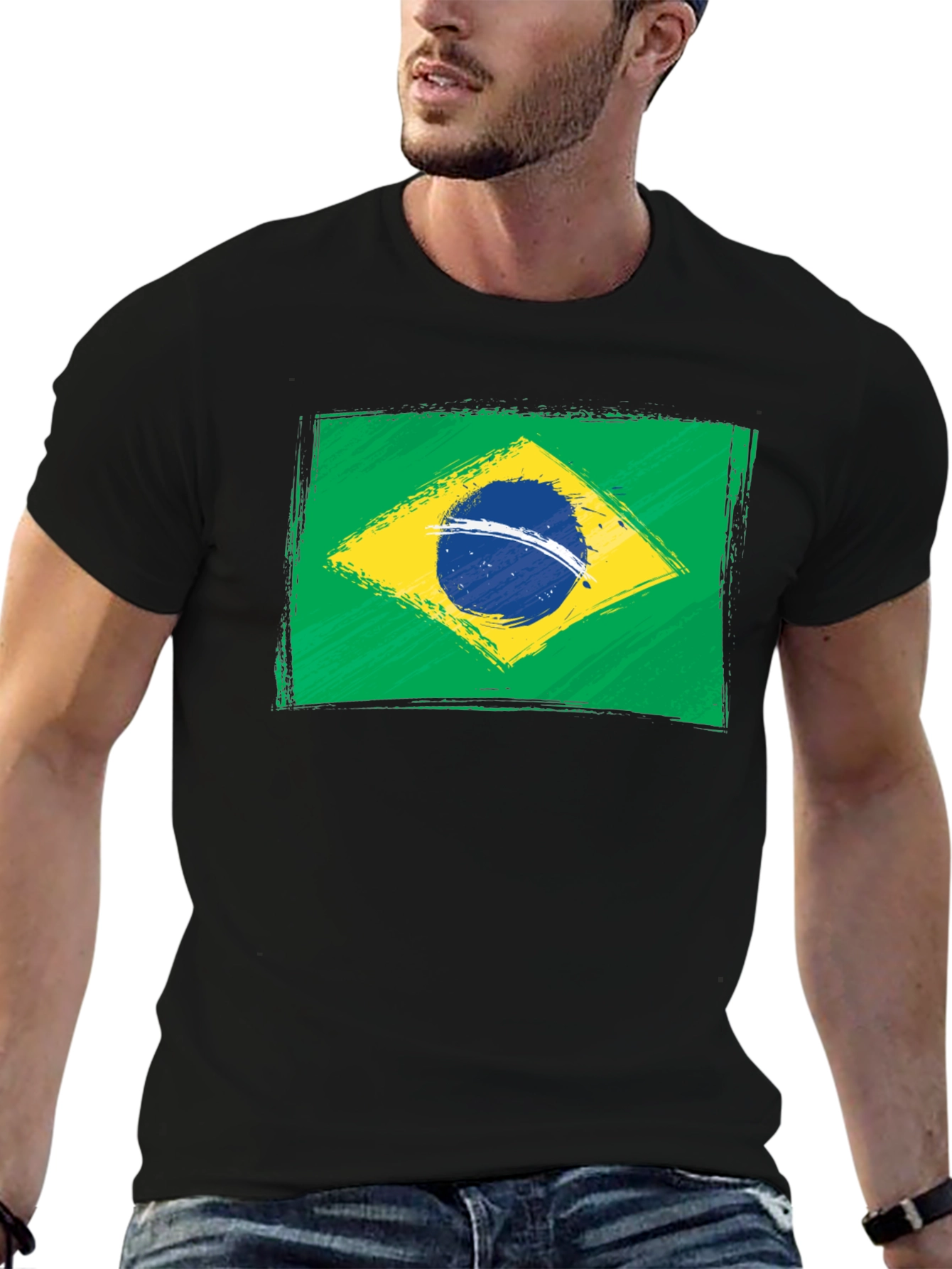 Brazil Flag Graphic T-Shirt - Black