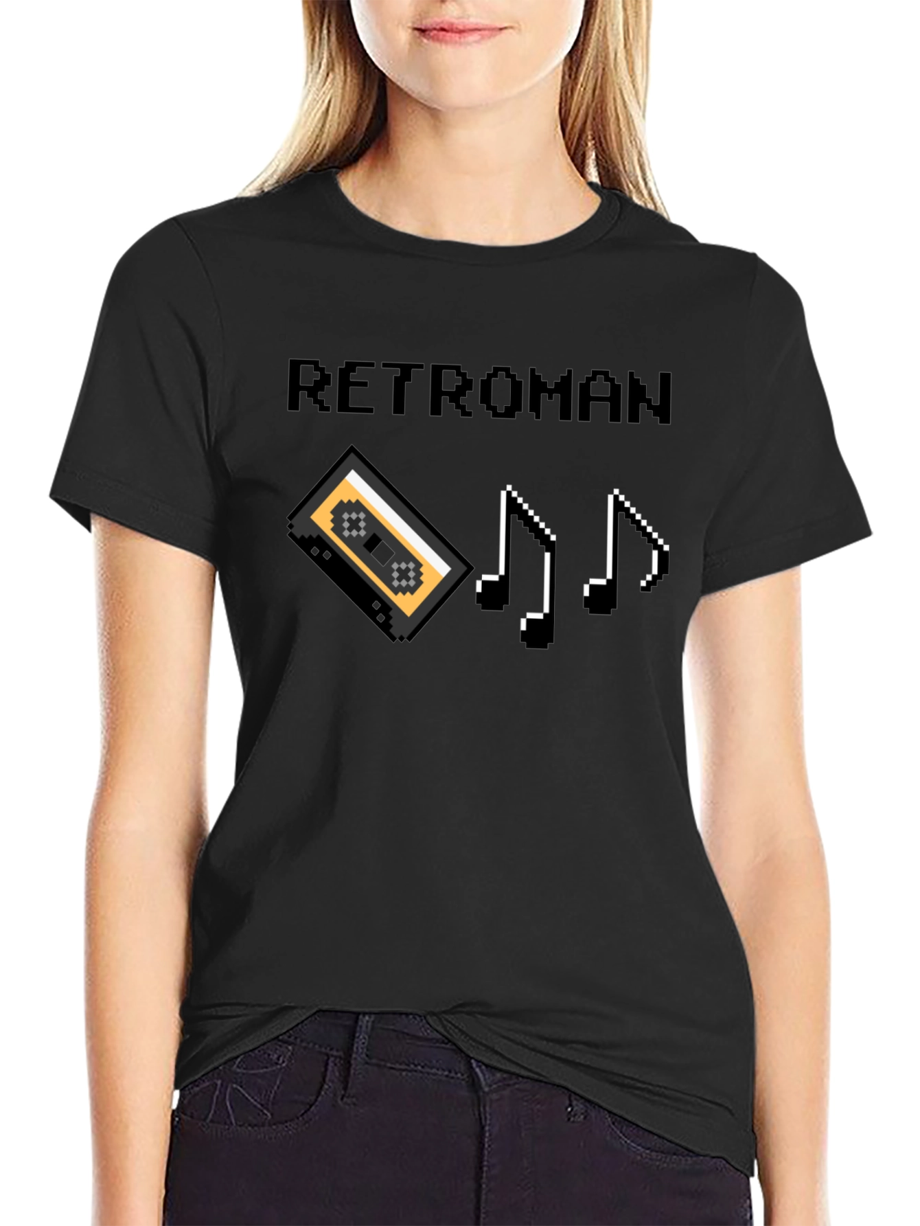 Retroman Retro 8-bit T-Shirt - Cassette & Music Notes