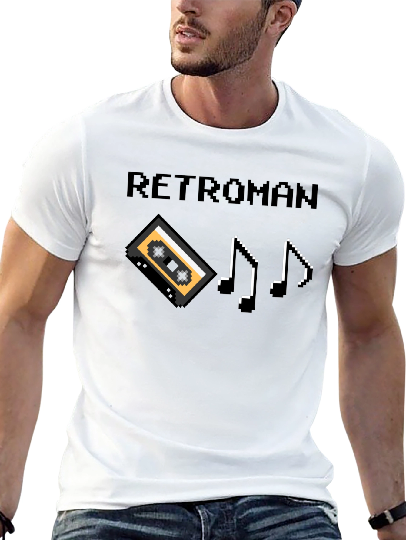 Retroman Retro 8-bit T-Shirt - Cassette & Music Notes