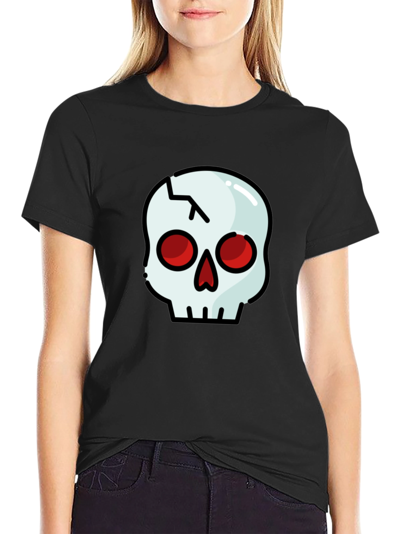 Cracked Skull Graphic Tee - Black