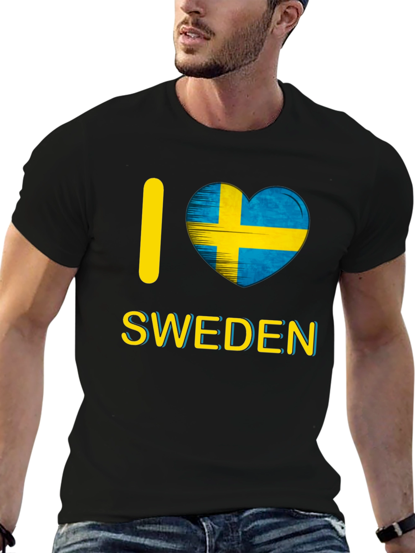 I Love Sweden T-Shirt - Black Crew Neck