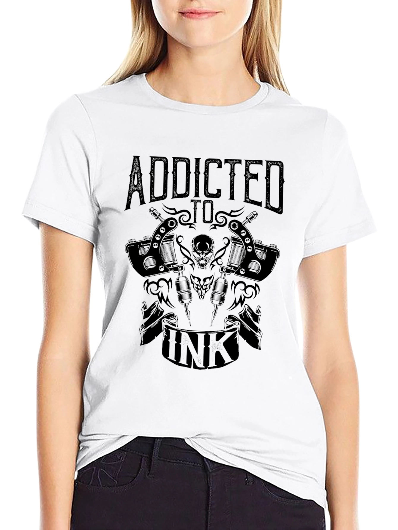 Addicted to Ink Black T-Shirt Tattoo Design