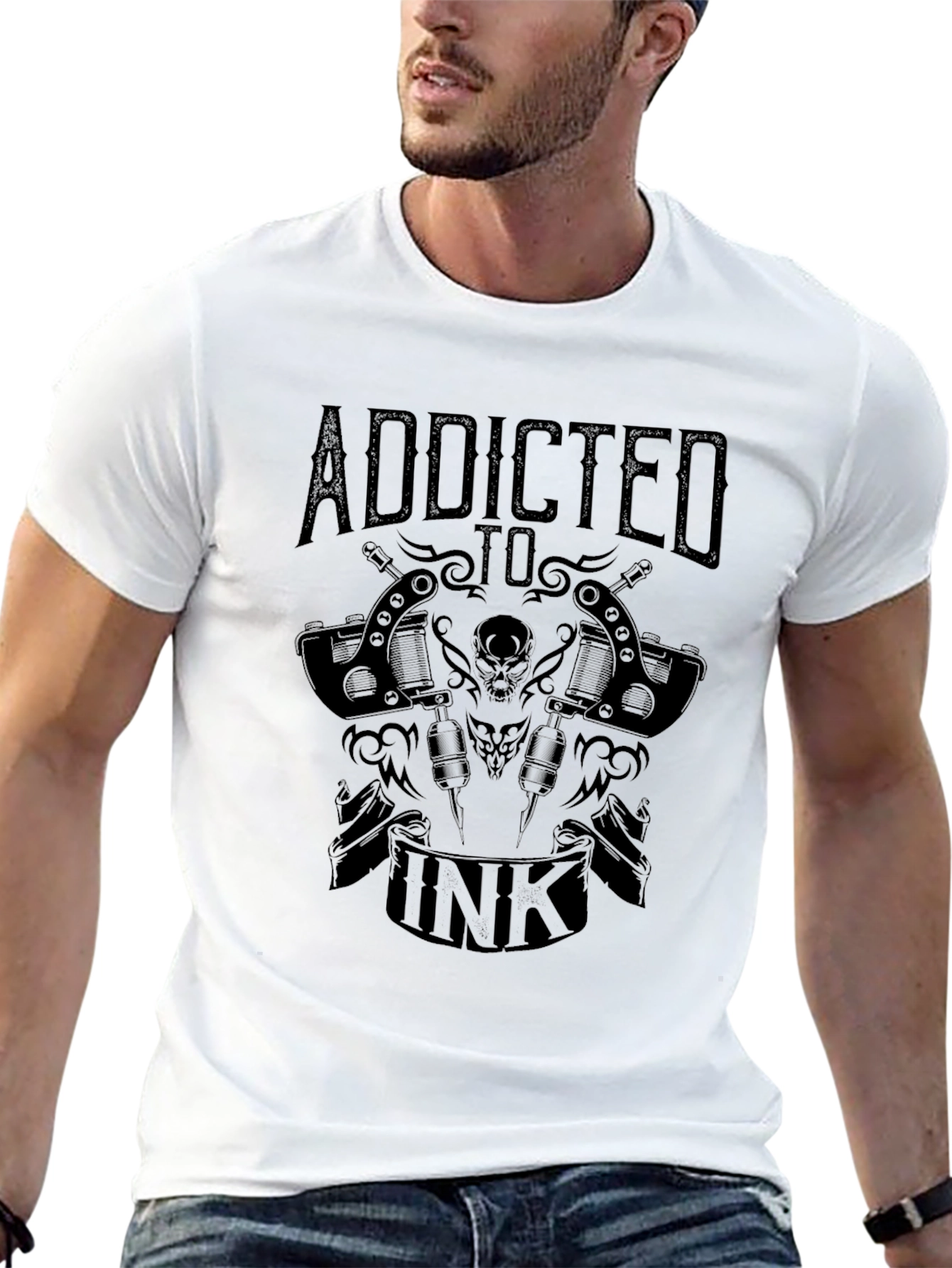 Addicted to Ink Black T-Shirt Tattoo Design