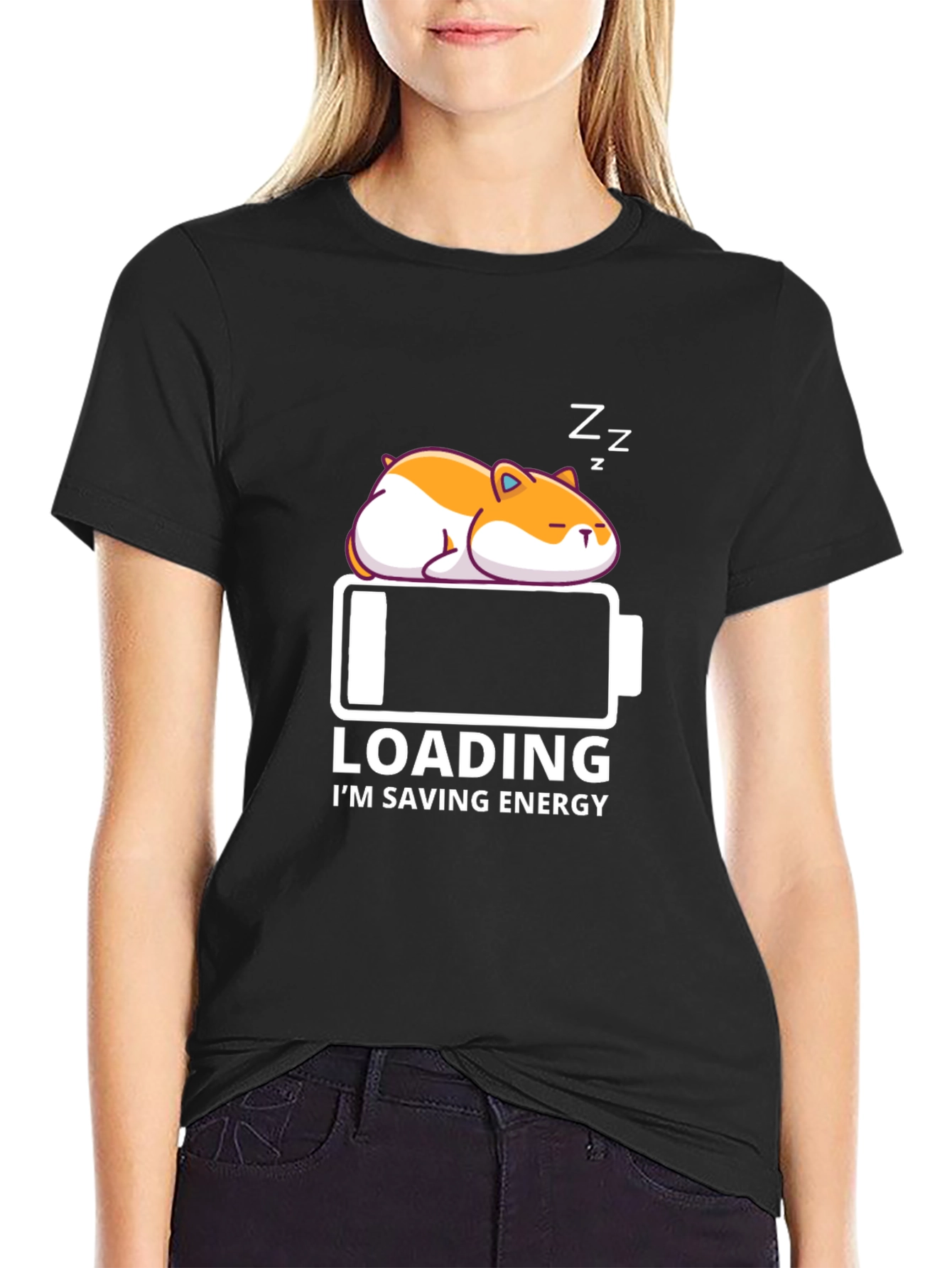 Loading Sleepy Hamster Graphic T-Shirt - Saving Energy Mode