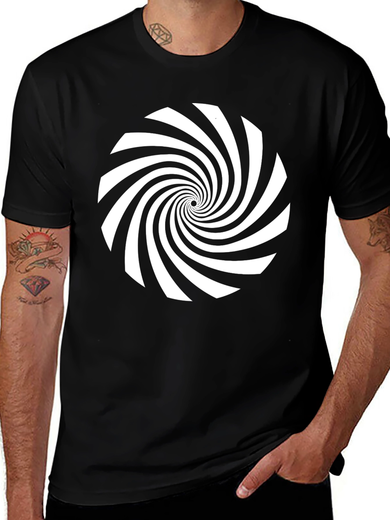 Hypnotic Spiral Graphic Tee - Black Cotton Comfort