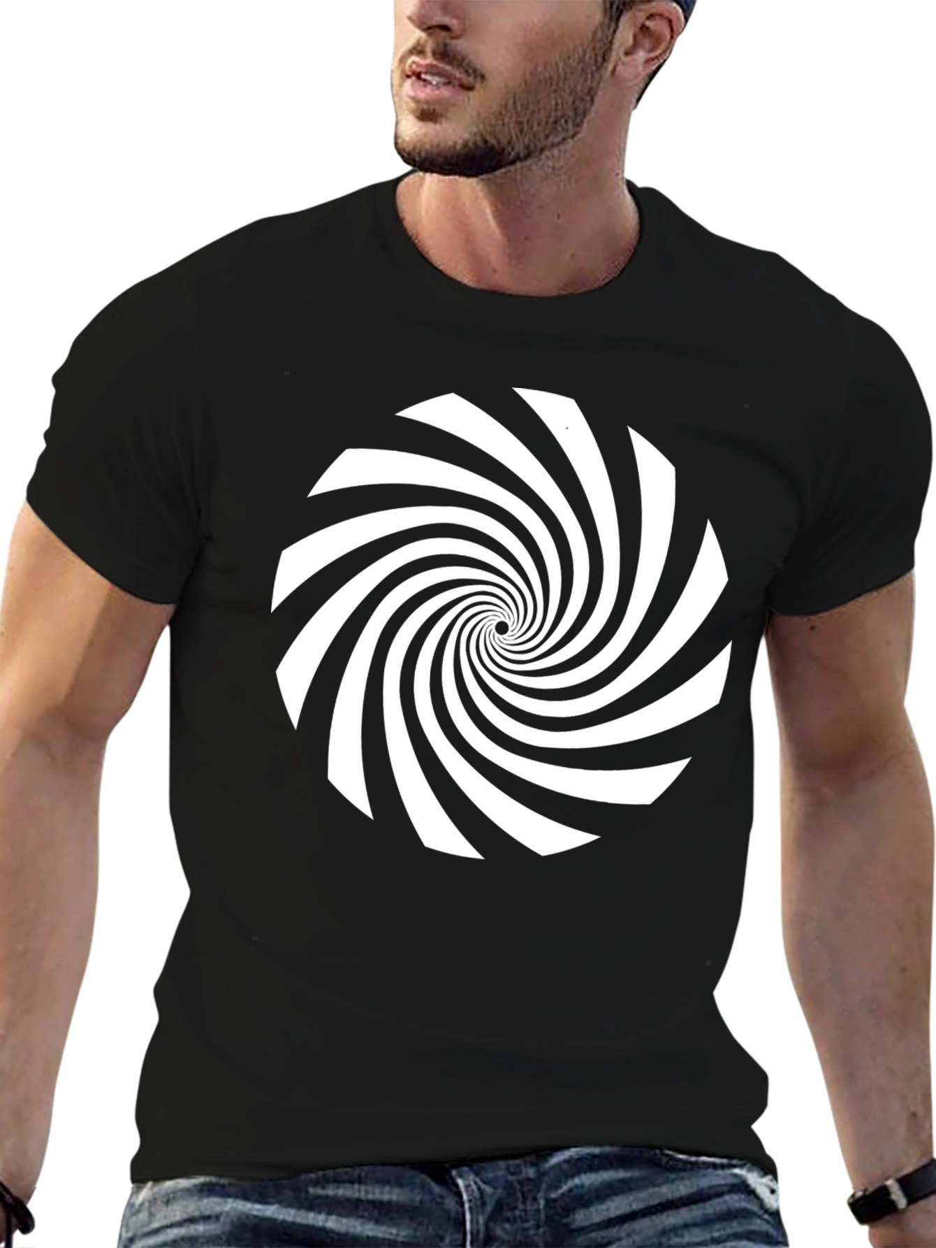 Hypnotic Spiral Graphic Tee - Black Cotton Comfort