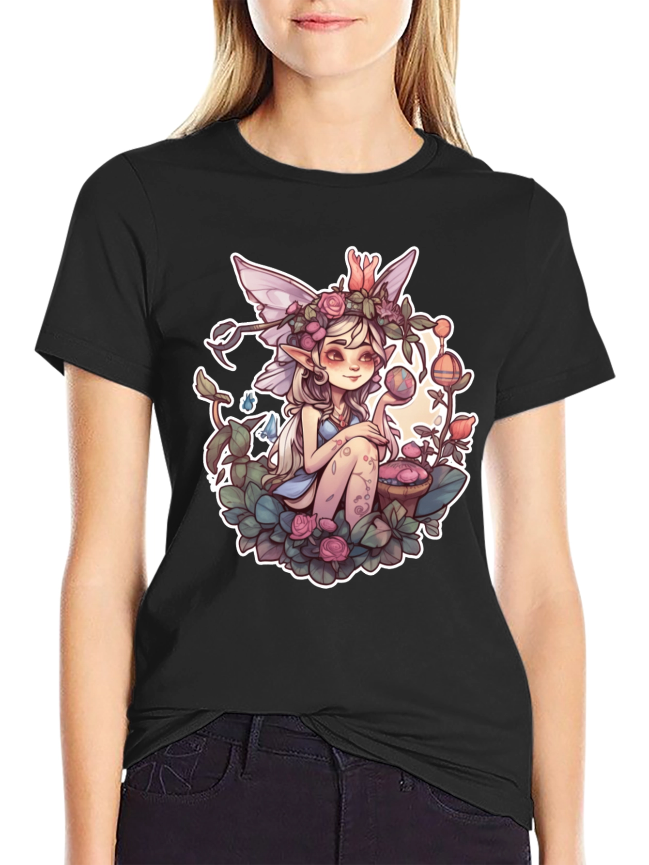 Whimsical Fairy Graphic Tee - Black Unisex Shirt