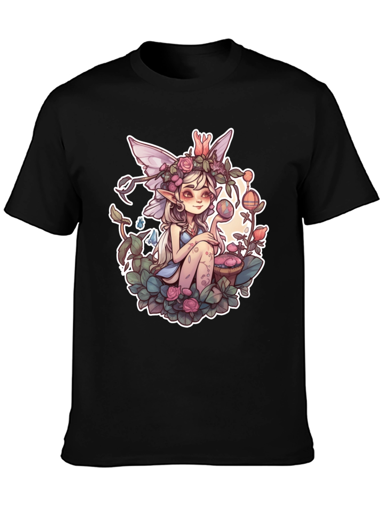 Whimsical Fairy Graphic Tee - Black Unisex Shirt