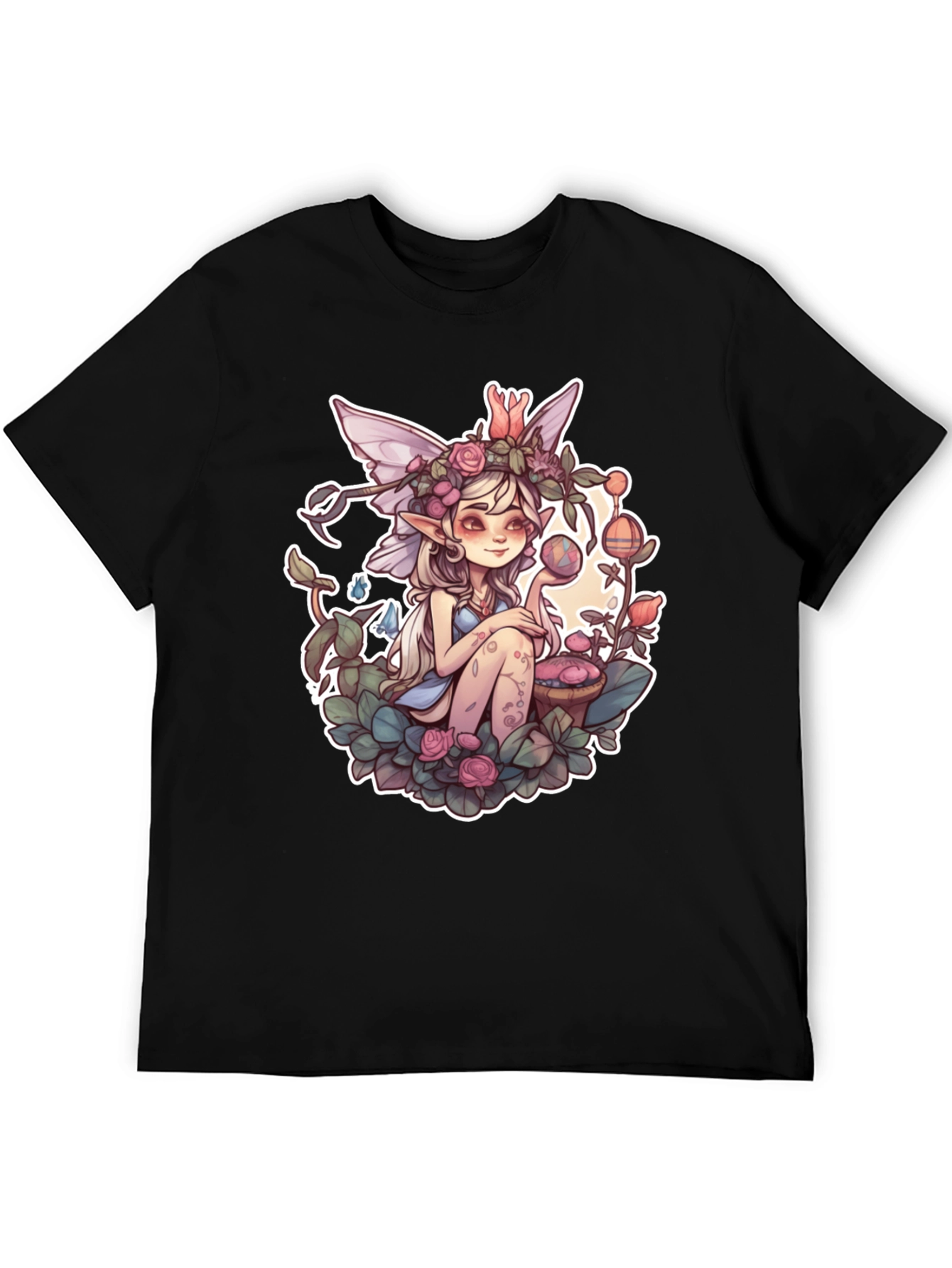 Whimsical Fairy Graphic Tee - Black Unisex Shirt