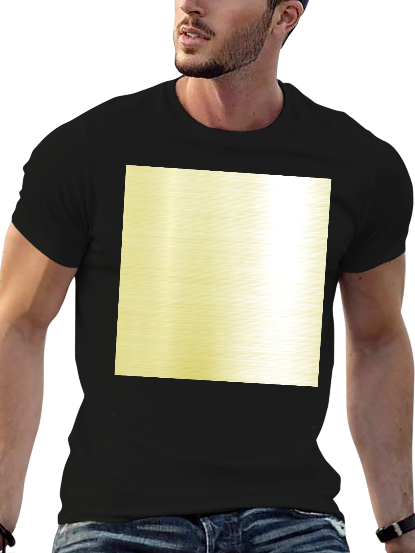 Black T-Shirt with Metallic Gold Square