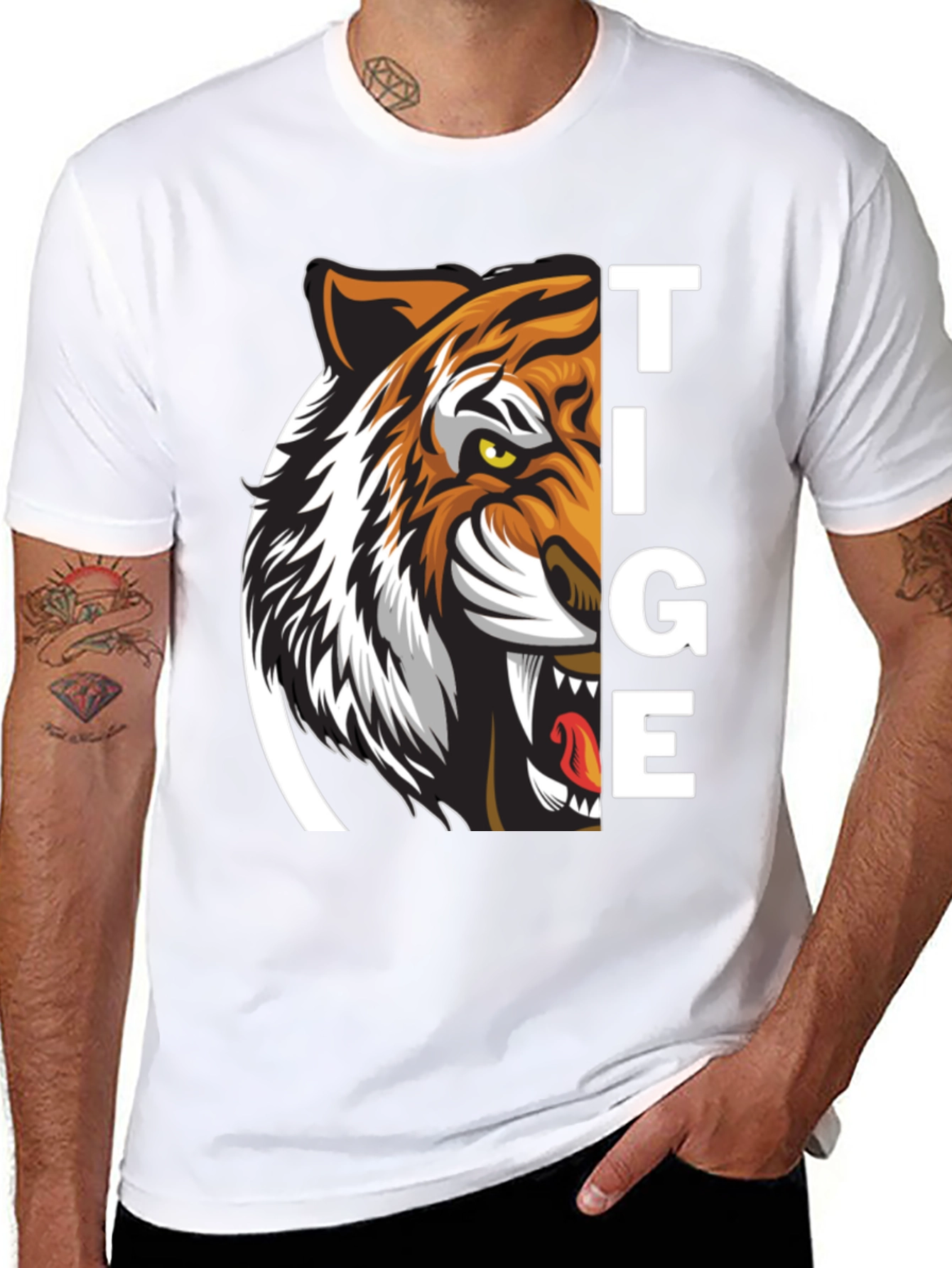 Tiger Graphic Print Black T-Shirt for Men