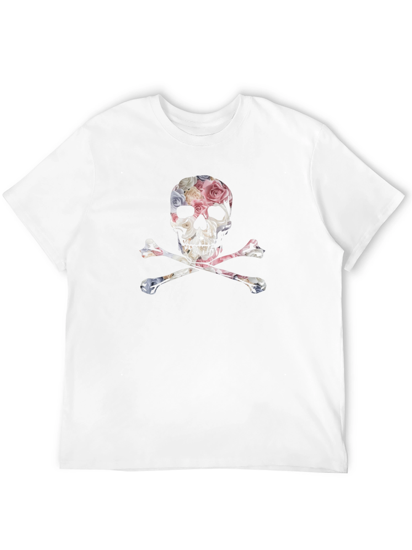 Floral Skull & Crossbones Graphic Tee - Black