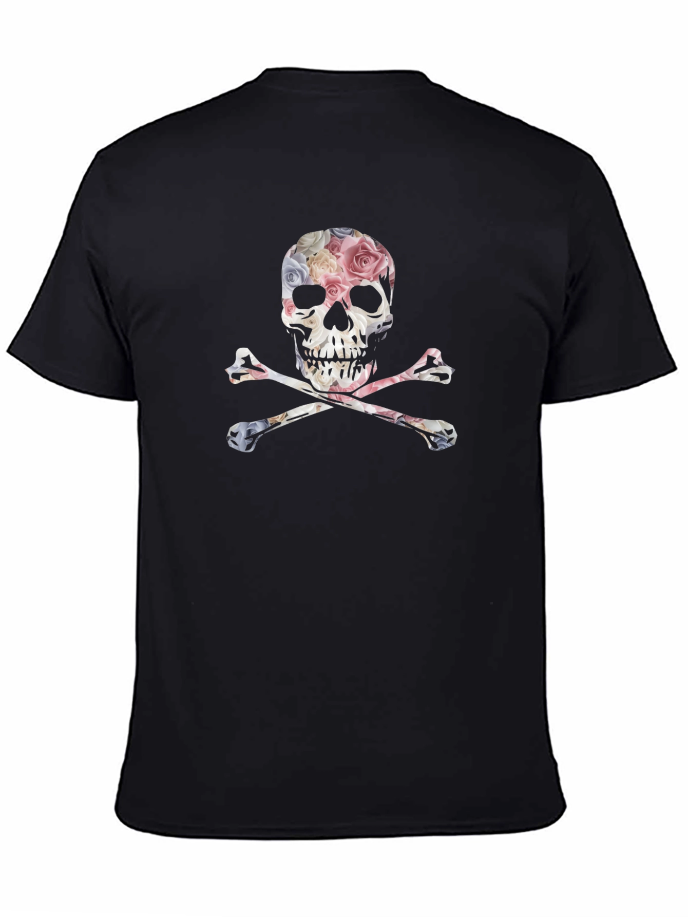 Floral Skull & Crossbones Graphic Tee - Black