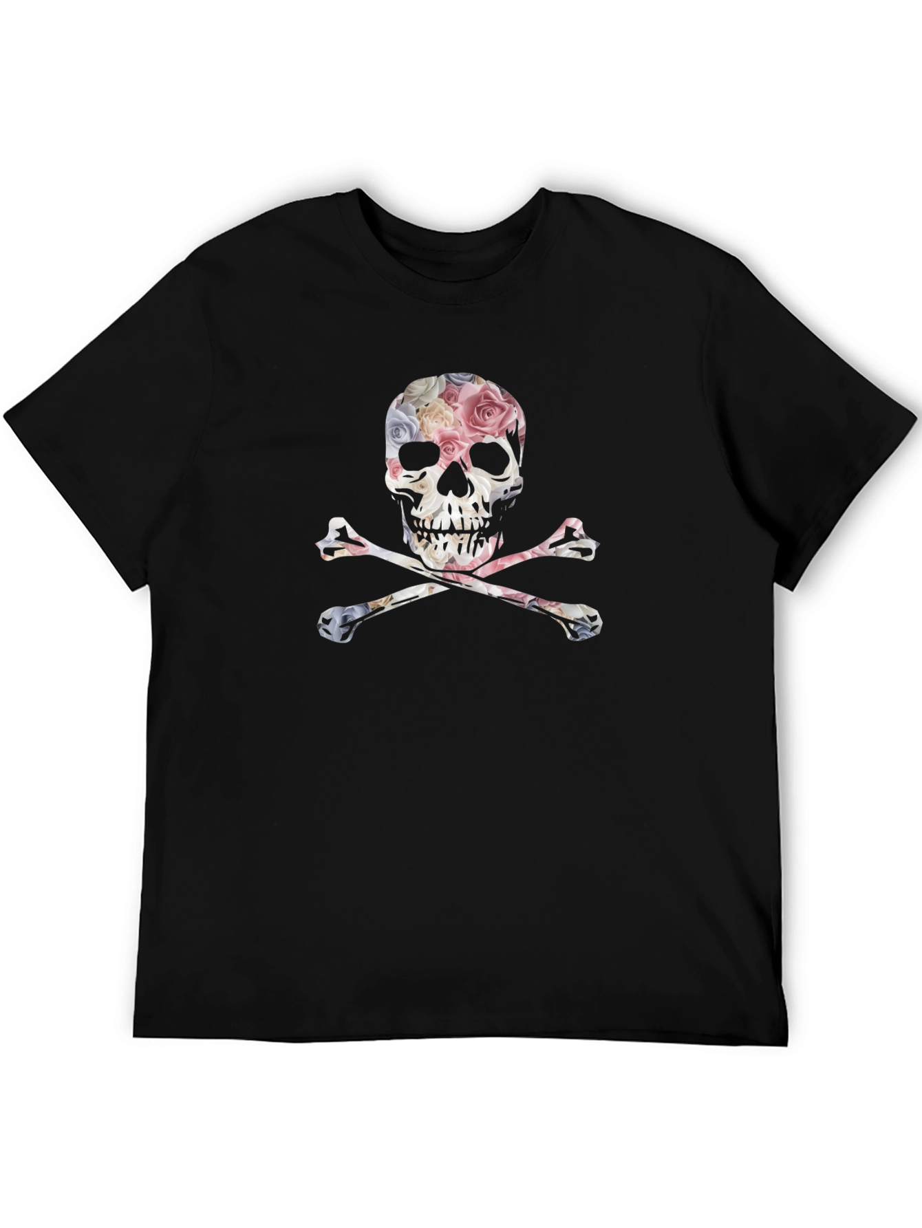 Floral Skull & Crossbones Graphic Tee - Black