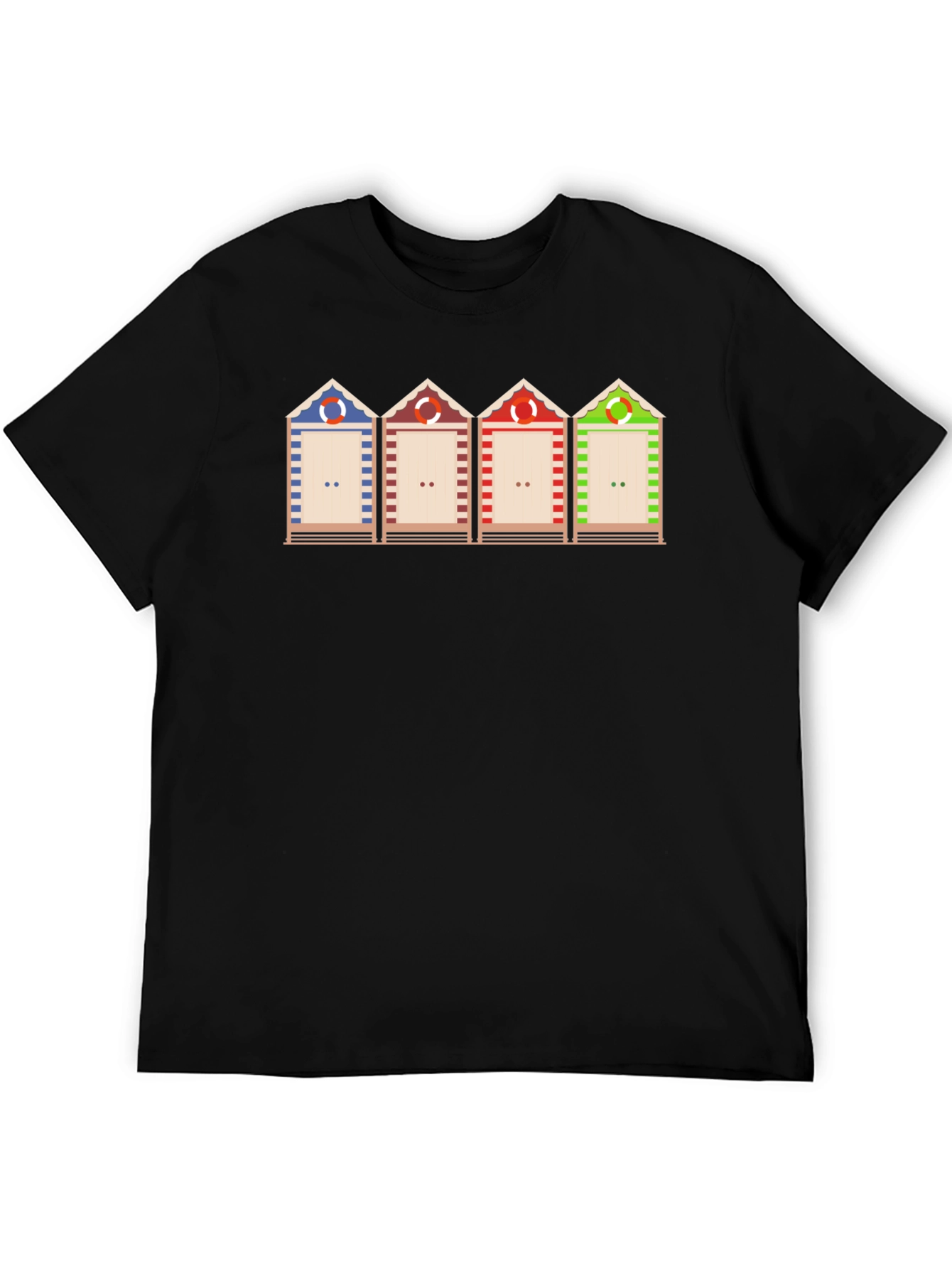 Beach Huts Graphic T-Shirt - Black Casual Tee