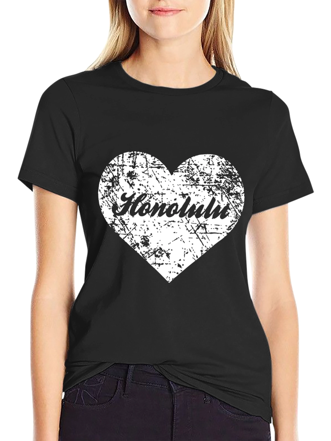 Honolulu Heart Graphic Black Tee
