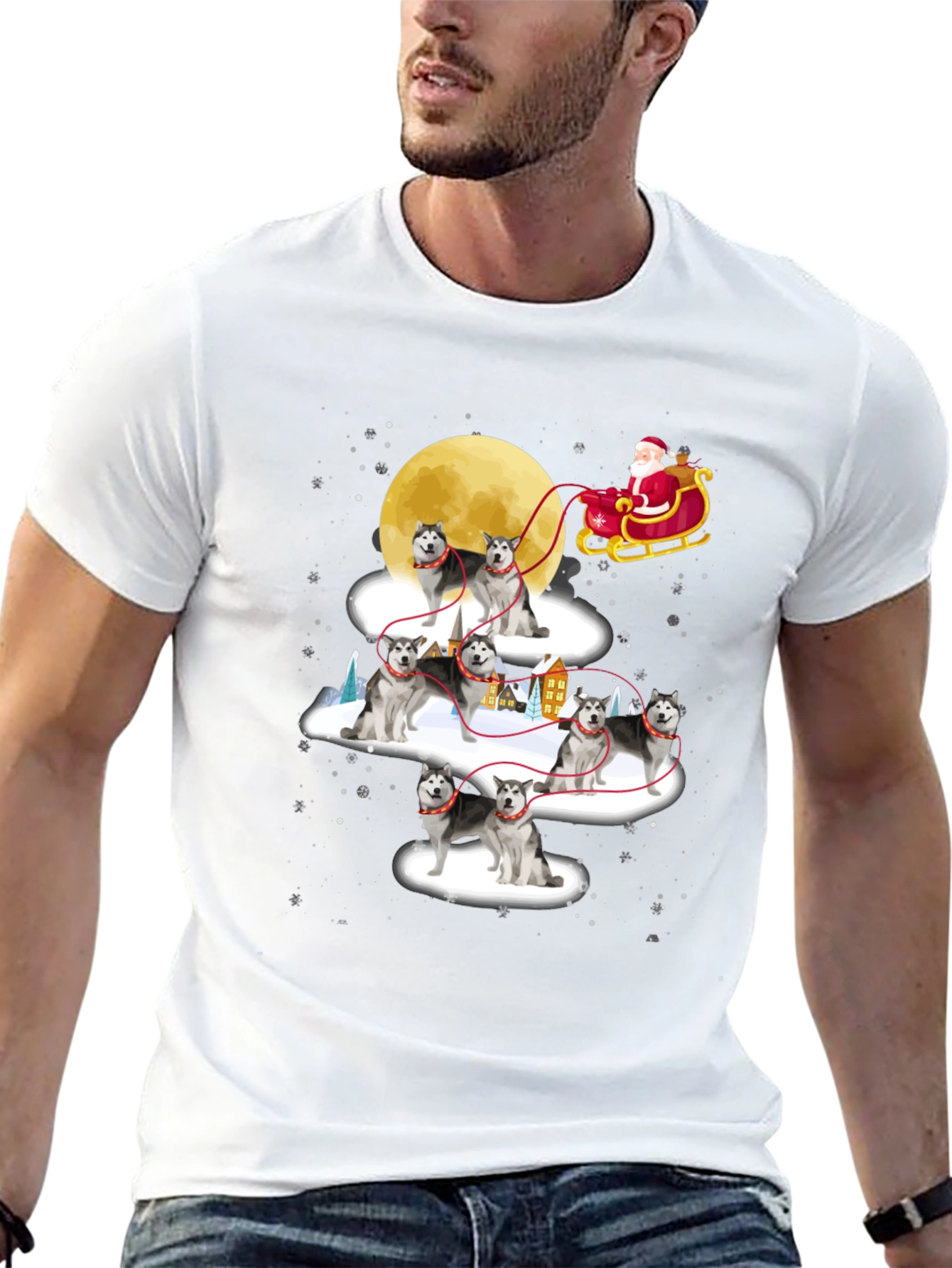 Festive Husky Santa Sleigh T-Shirt