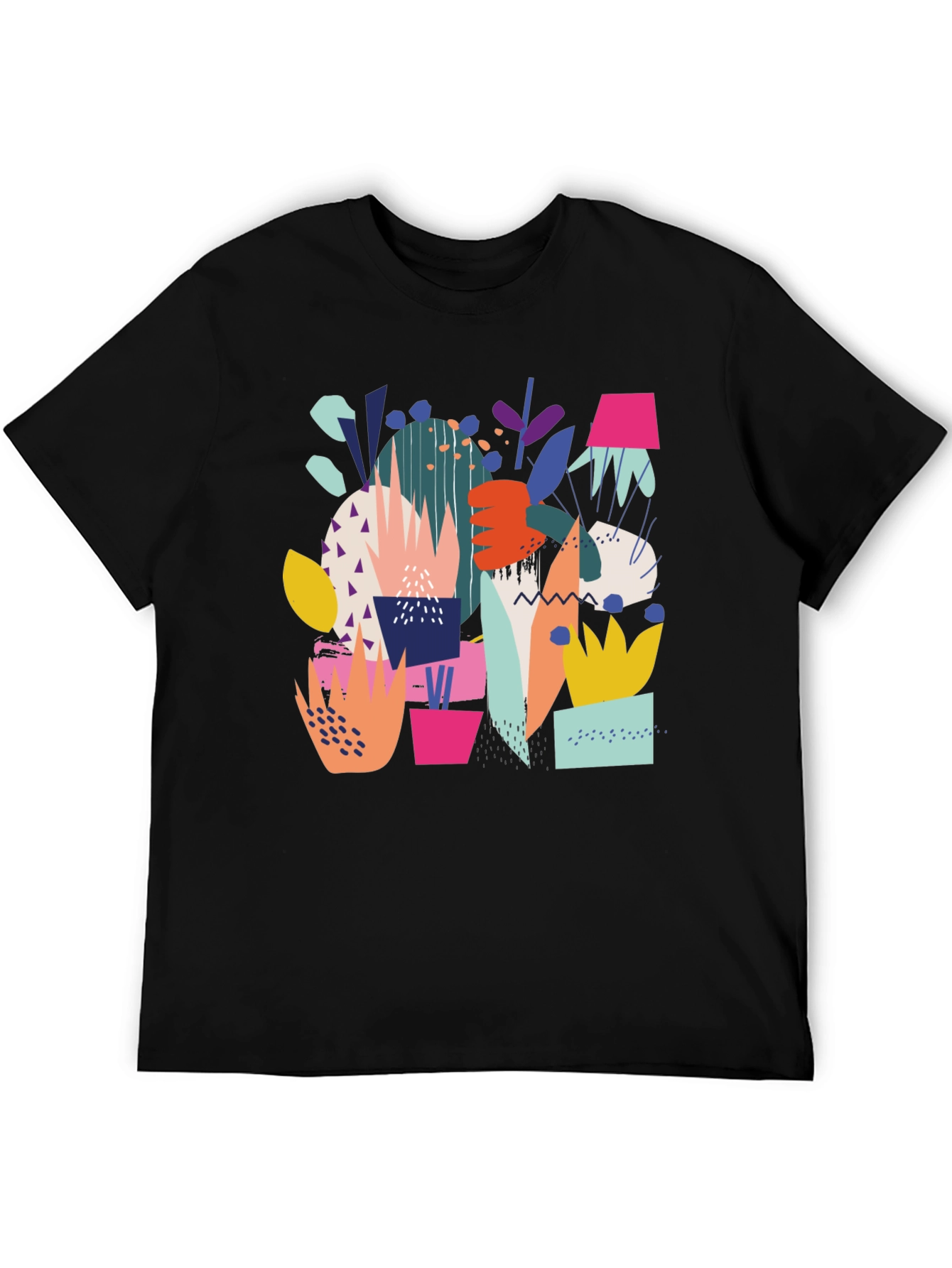 Abstract Plant Print Black T-Shirt