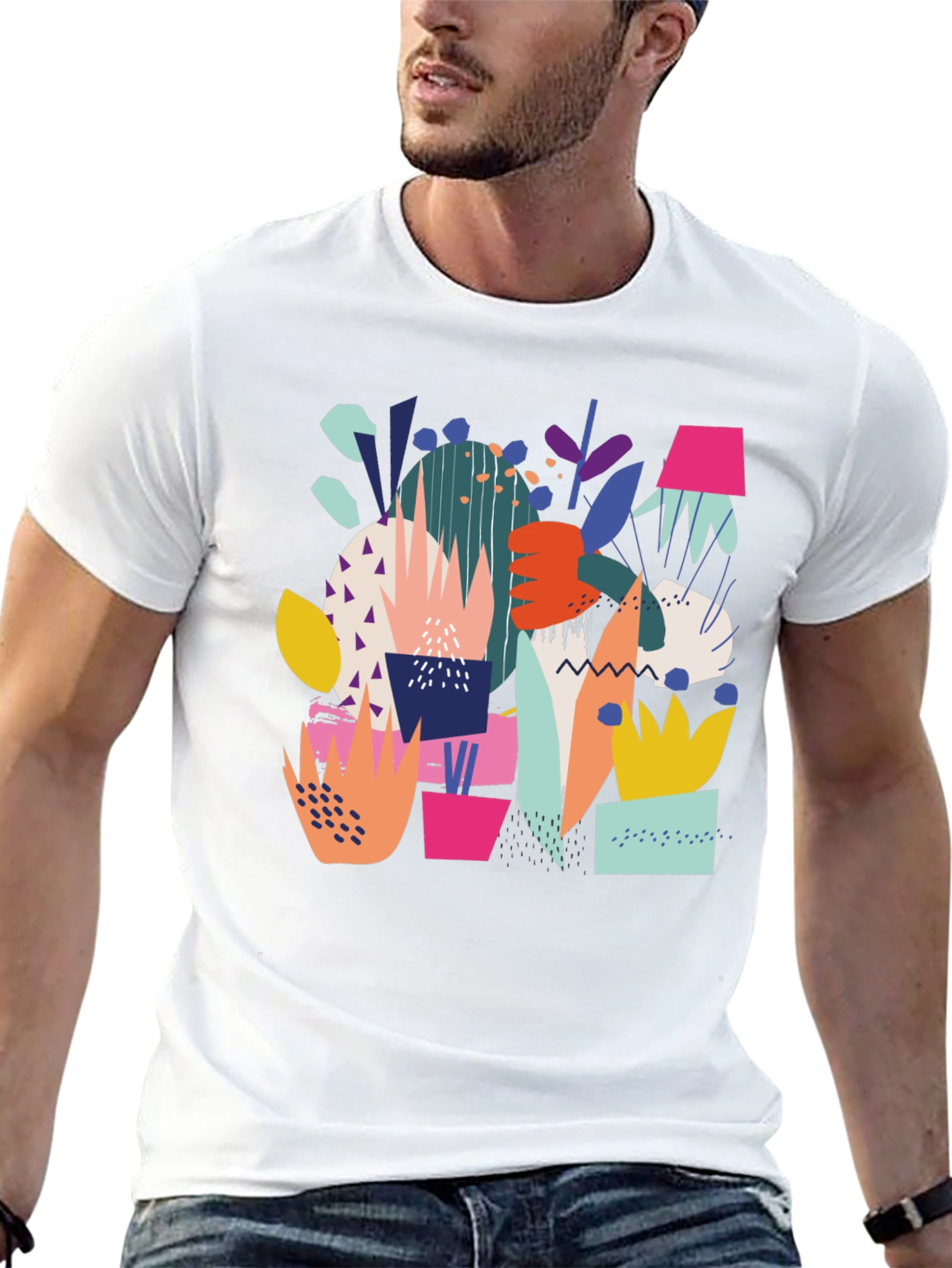 Abstract Plant Print Black T-Shirt