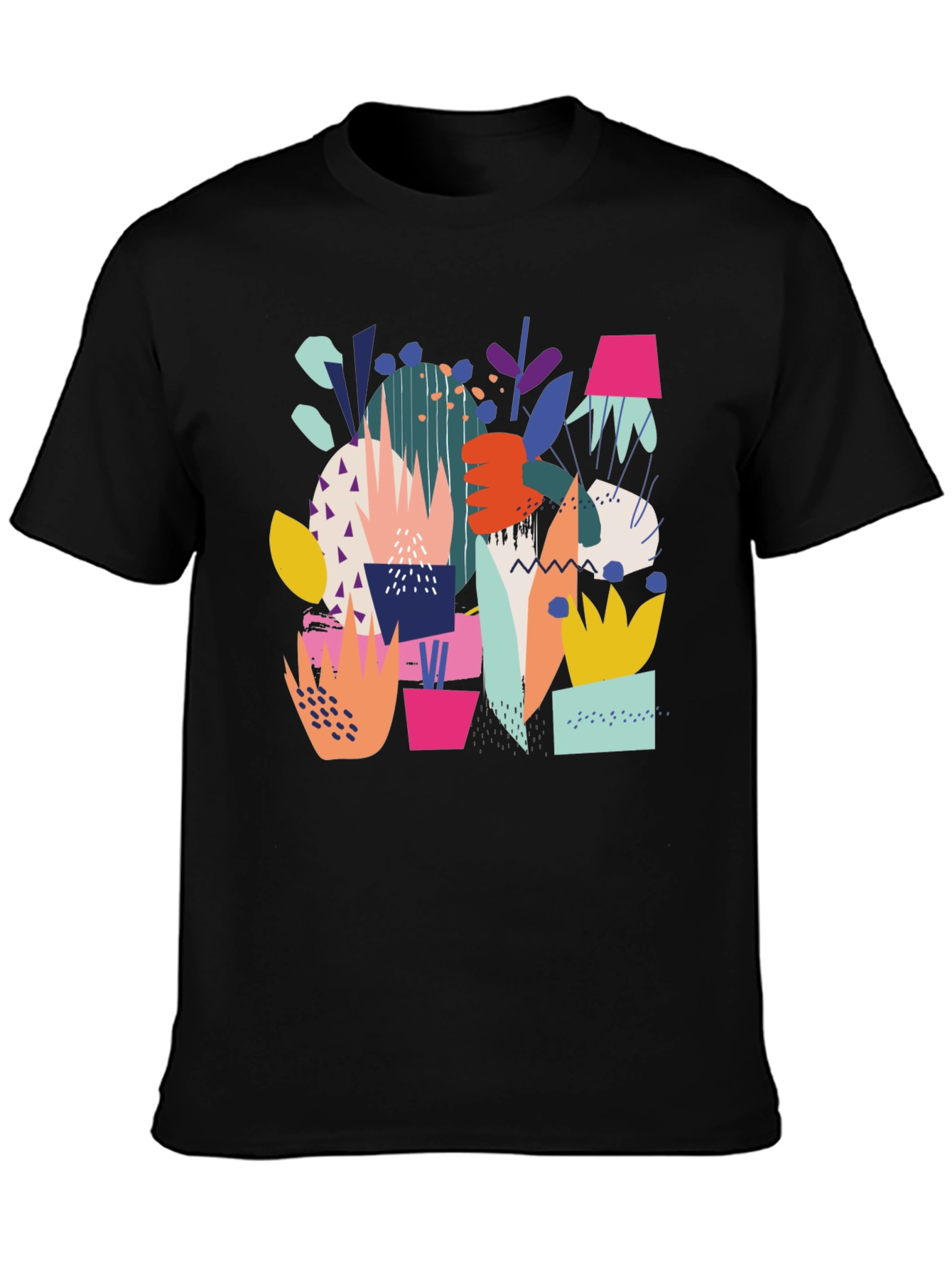 Abstract Plant Print Black T-Shirt