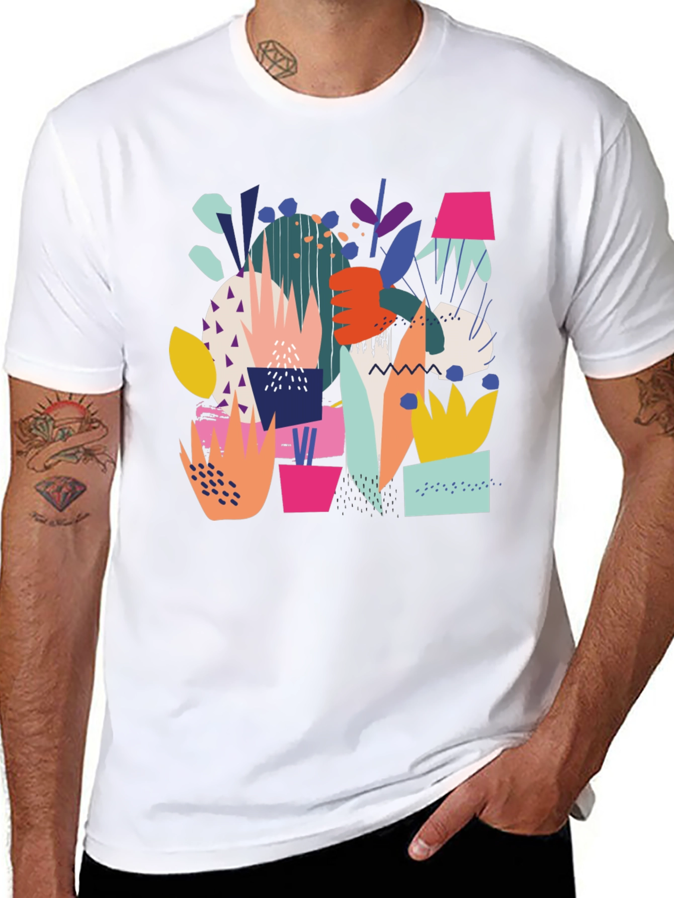 Abstract Plant Print Black T-Shirt