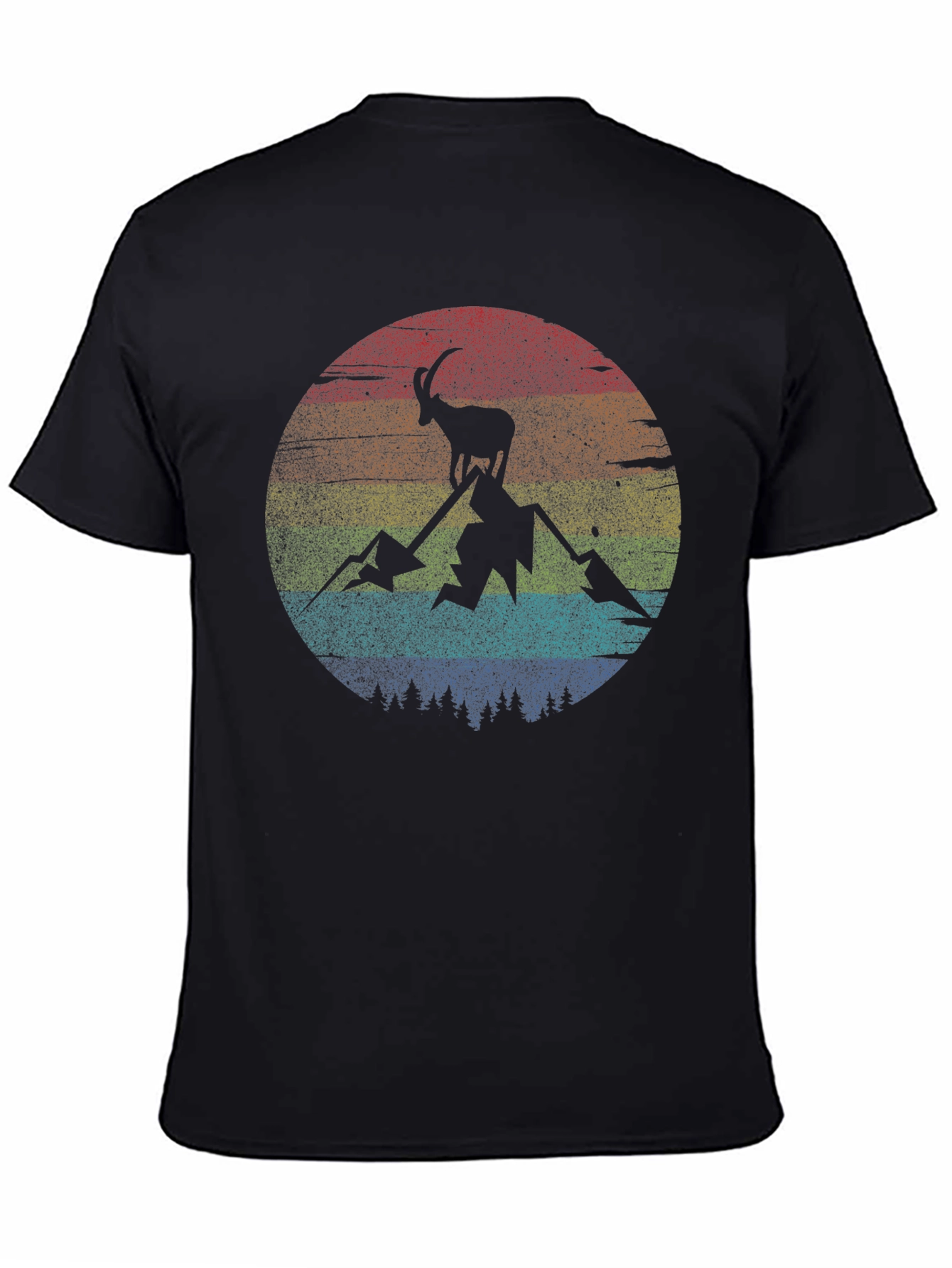 Retro Mountain Goat Graphic Tee - Black