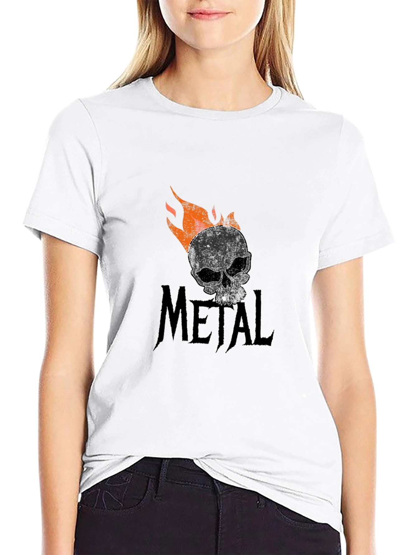 Metal Skull Flame Graphic Tee - Black