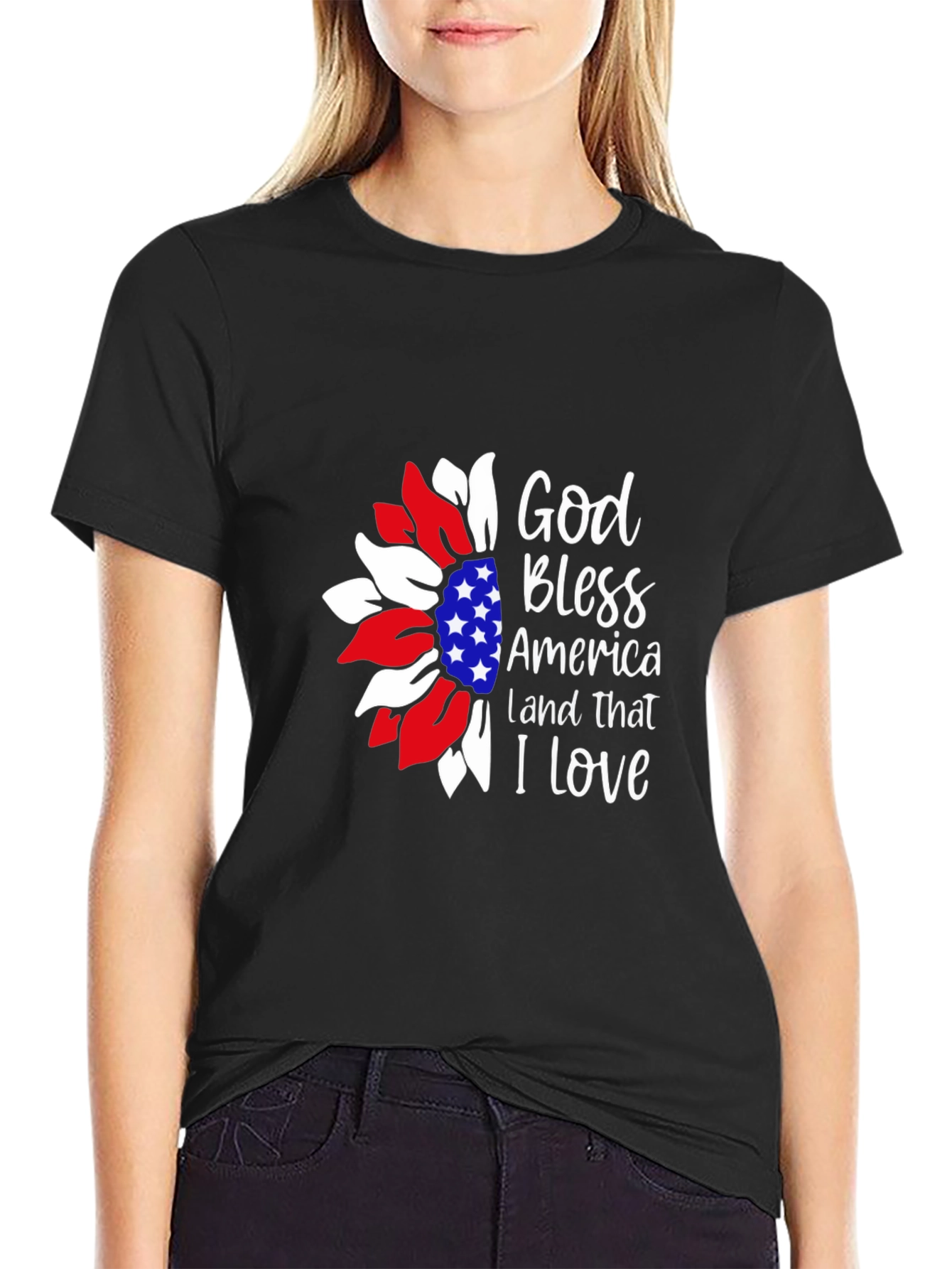 Patriotic Sunflower Graphic T-Shirt