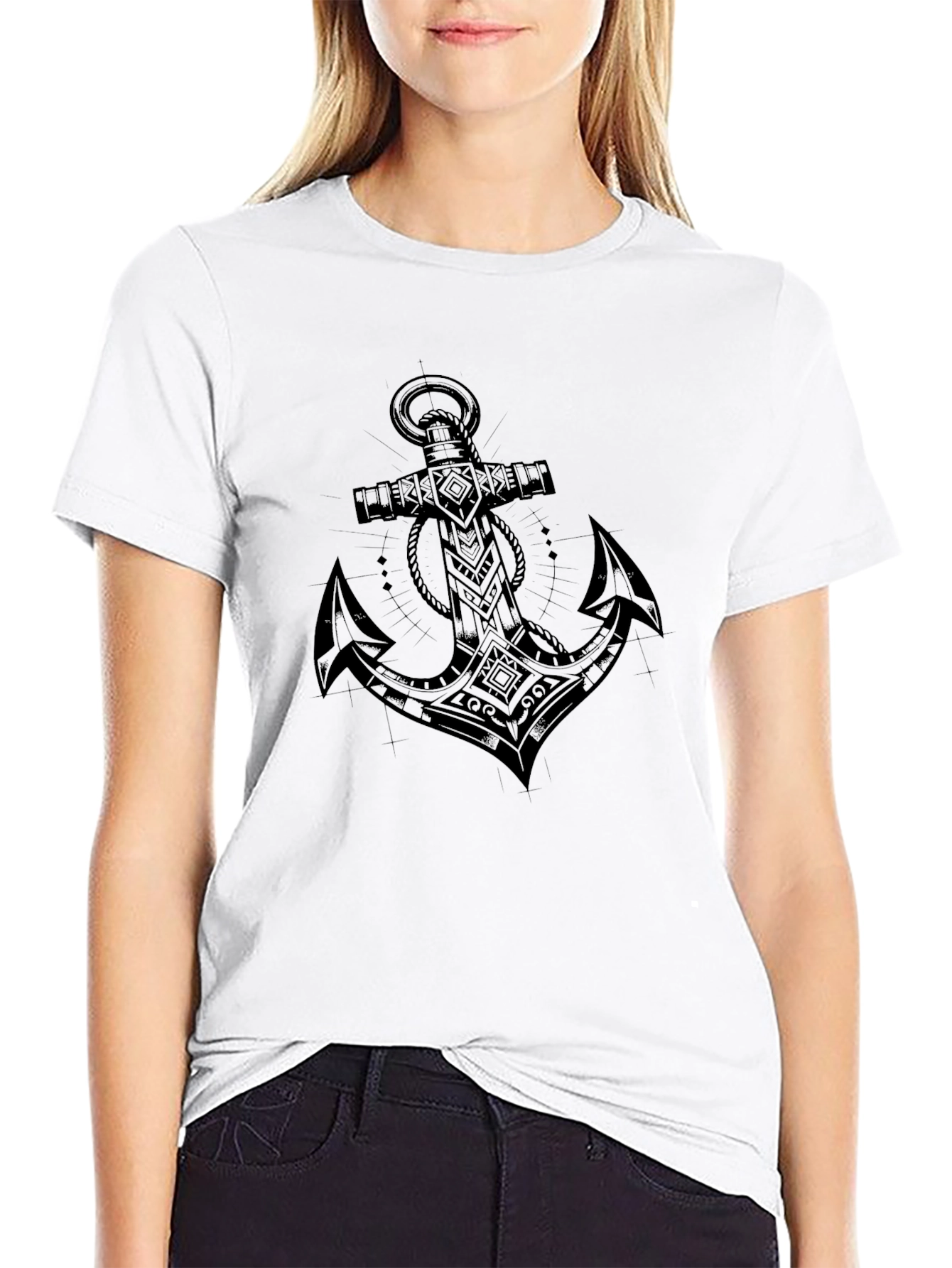 Black Anchor Tattoo Print T-Shirt