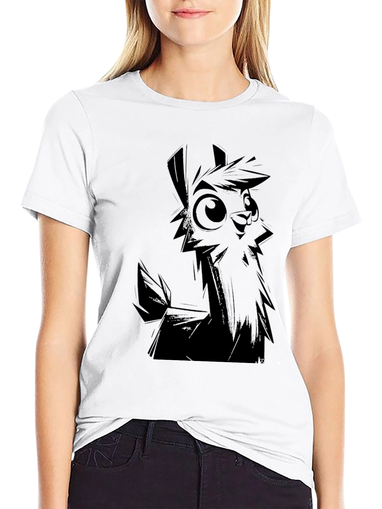 Llama Graphic T-Shirt - Black Crew Neck Tee