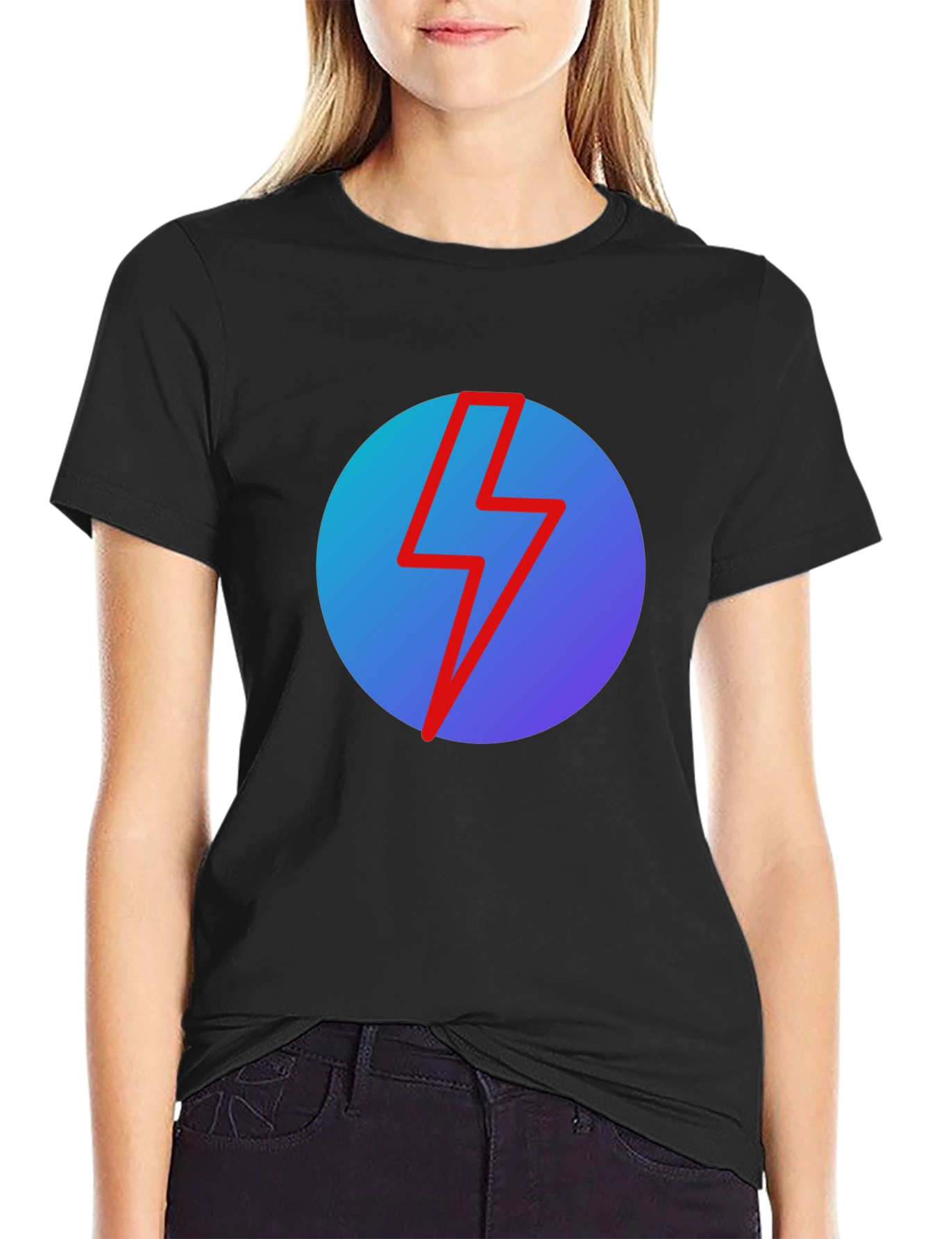 Black T-Shirt with Lightning Bolt Graphic
