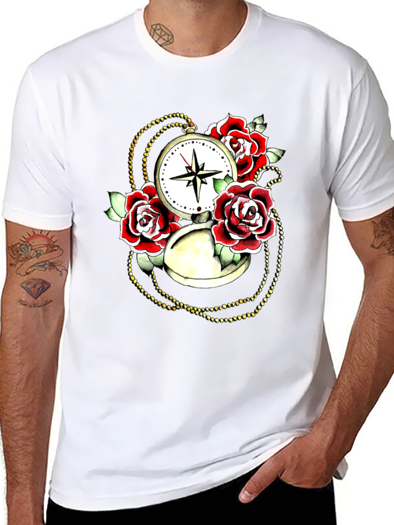 Rose Compass Graphic Black T-Shirt